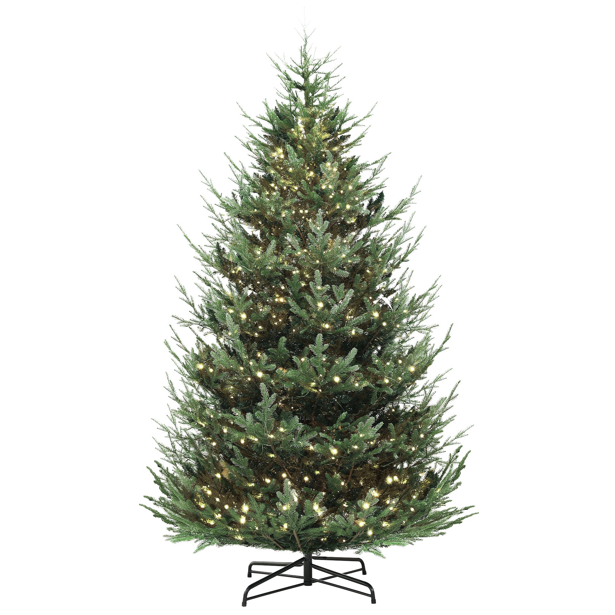 9 ft Artificial Christmas Tree, Prelit Christmas Tree with 300 LED Lights, 1939 Branch Tips and Wide Metal Base, Green