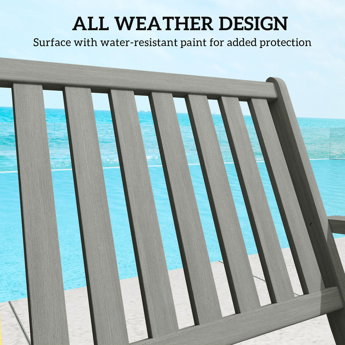 2-Person Foldable Wood Outdoor Bench with Backrest and Armrests for Garden, Porch, Park, Balcony, Gray