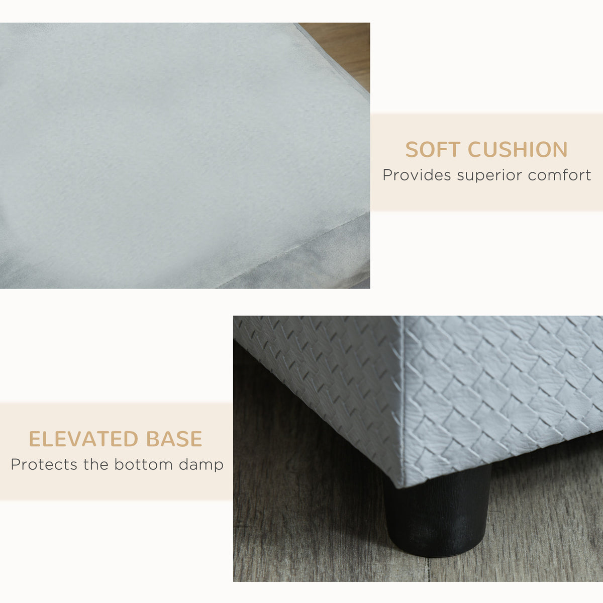 Luxury Fancy Dog Couch with Hidden Storage, Small Dog Sofa Bed with 2" Soft Foam, Modern Pet Furniture for Puppies & Little Breeds, Pale Gray