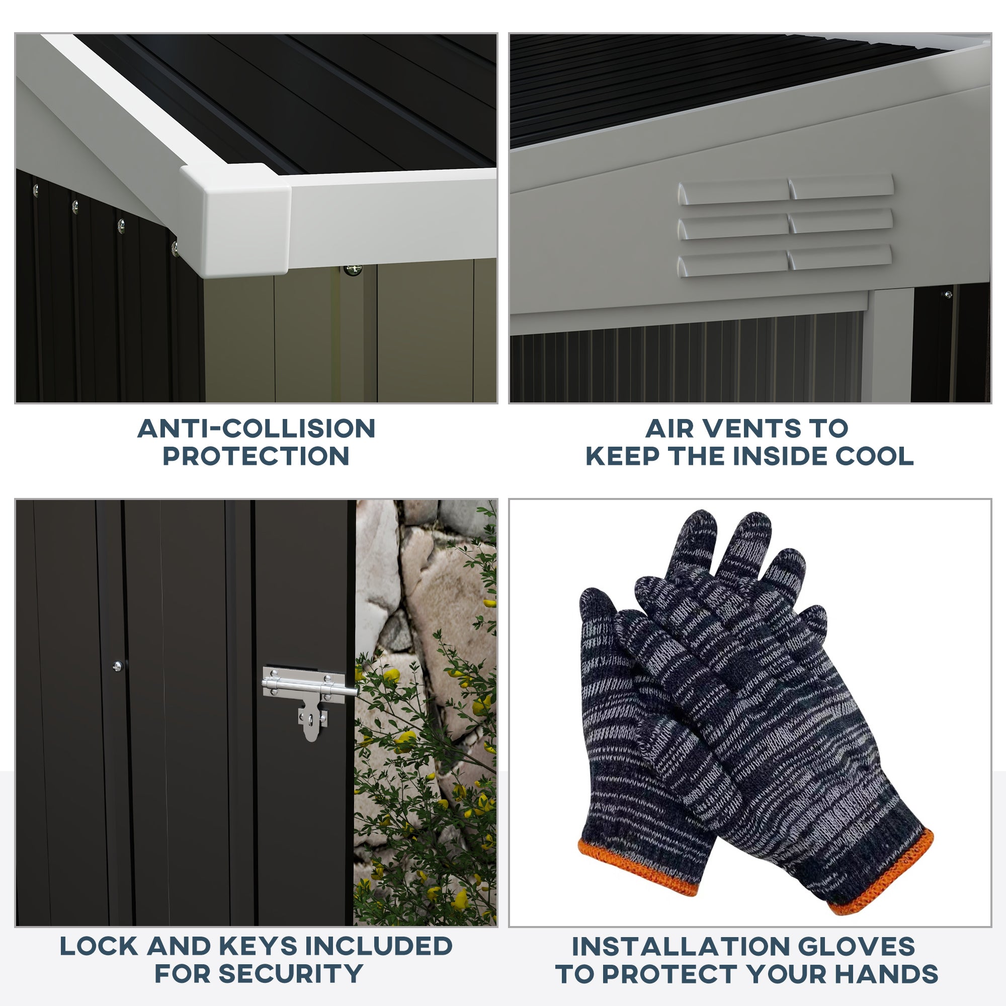4' x 8' Lean to Garden Storage Shed, Outdoor Metal Tool House with Lockable Door Vents for Backyard Patio Lawn, Gray - Dark Gray - Image 7