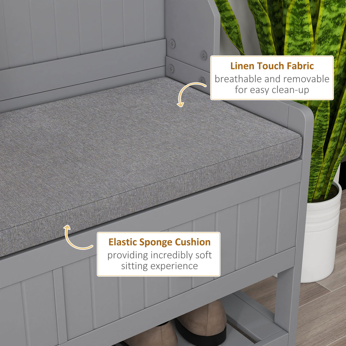 3-in-1 Hall Tree, Entryway Bench with Coat Rack, Mudroom Bench with Shoe Rack, 2 Storage Drawers, 4 Hooks and Padded Seat Cushions for Hallway, Gray