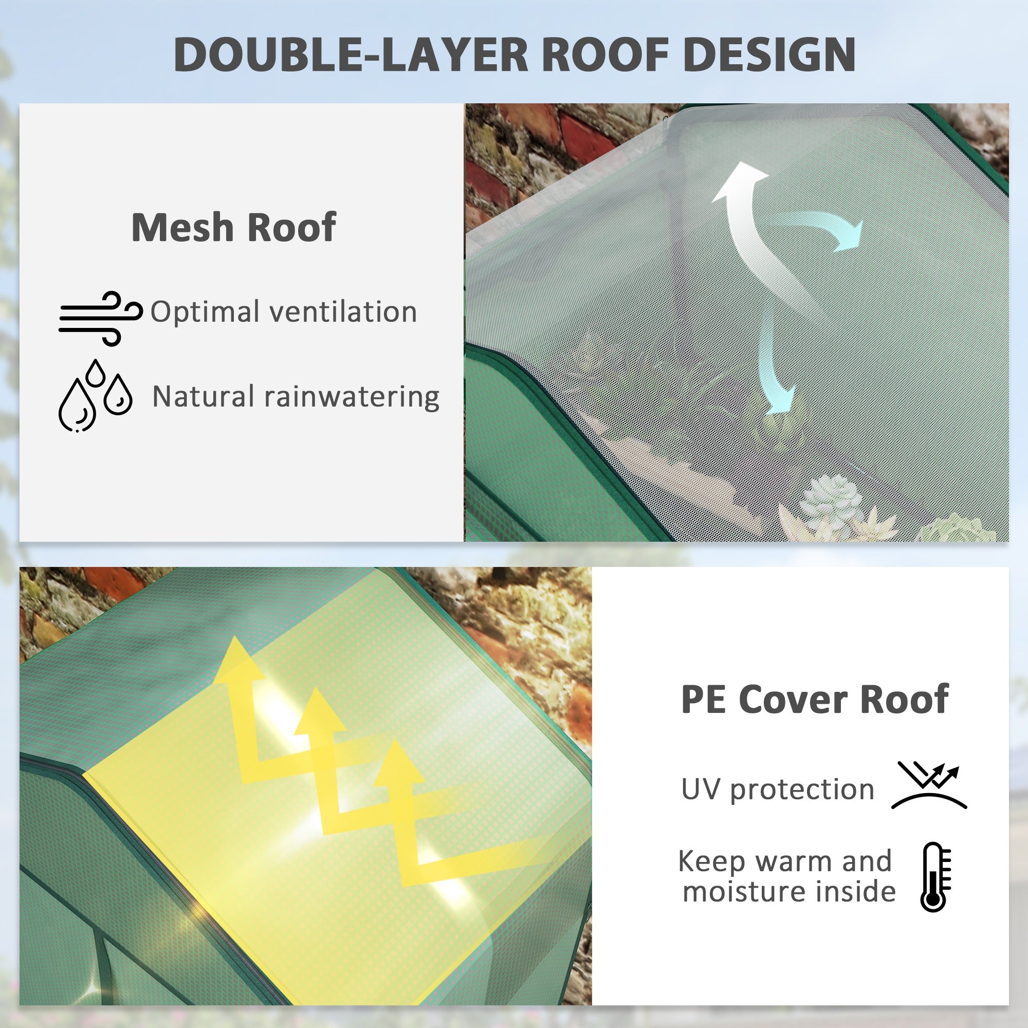 Mini Greenhouse with Screen Roof, 4 Tier Portable Small Greenhouse with High Strength PE Cover, Green - Green - Image 4