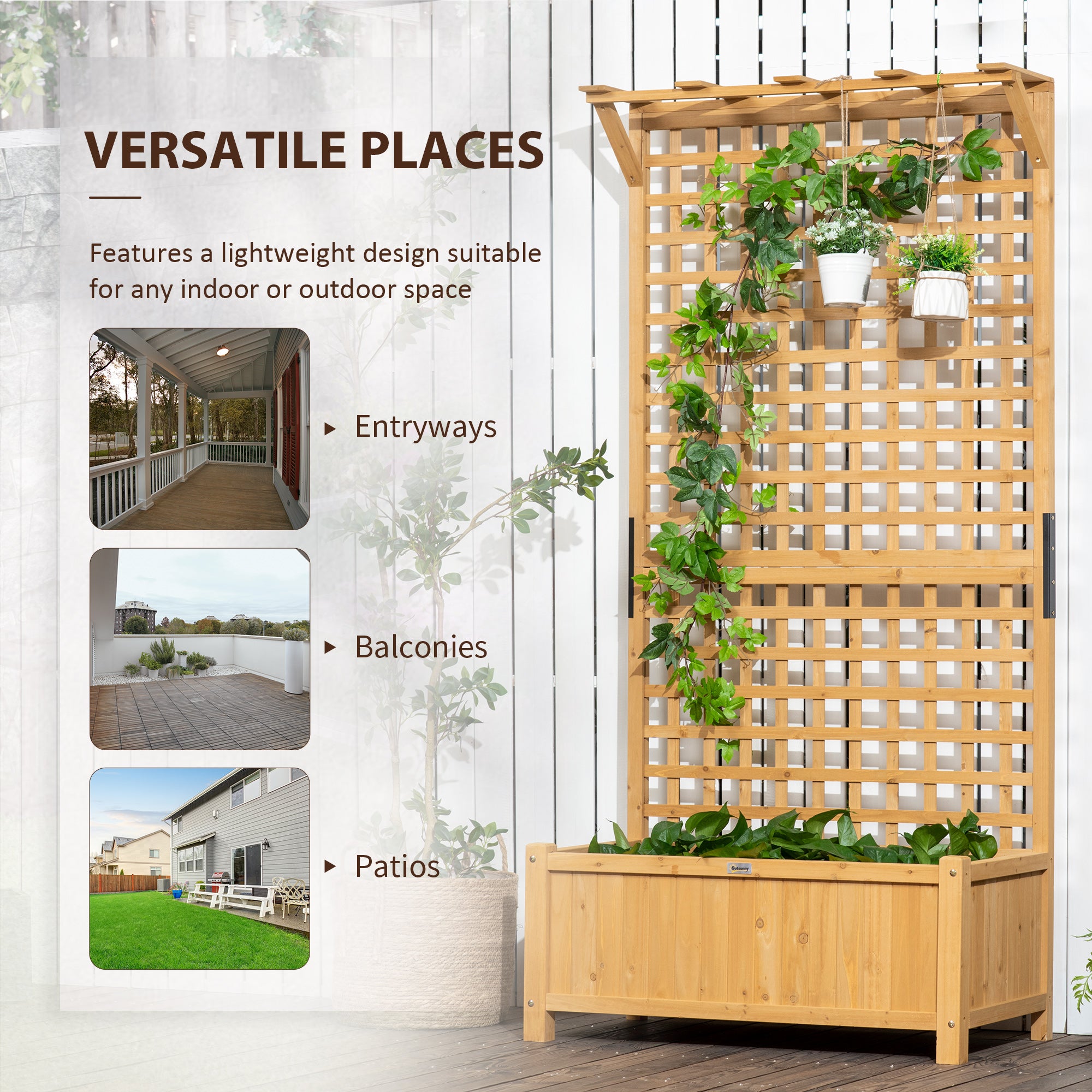 Wood Planter with Trellis for Vine Climbing, Raised Garden Bed, Privacy Screen for Backyard, Patio, Yellow - Yellow - Image 6