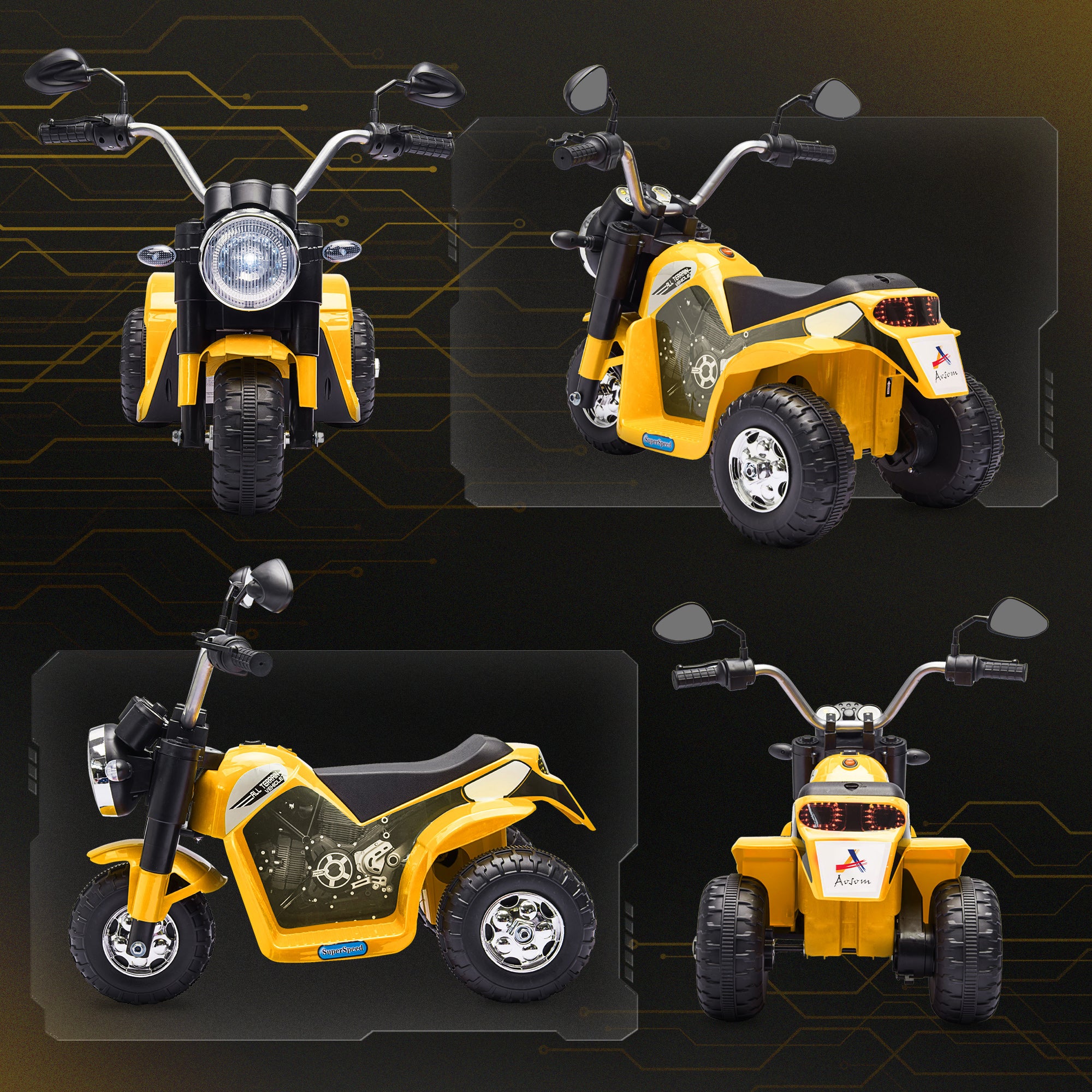 Electric Motorcycle for Kids, 6V Battery Powered Ride-On Dirt Bike 3-Wheels Motorbike with Horn Headlights Realistic Sounds Speed for 18 - 36 Months Yellow