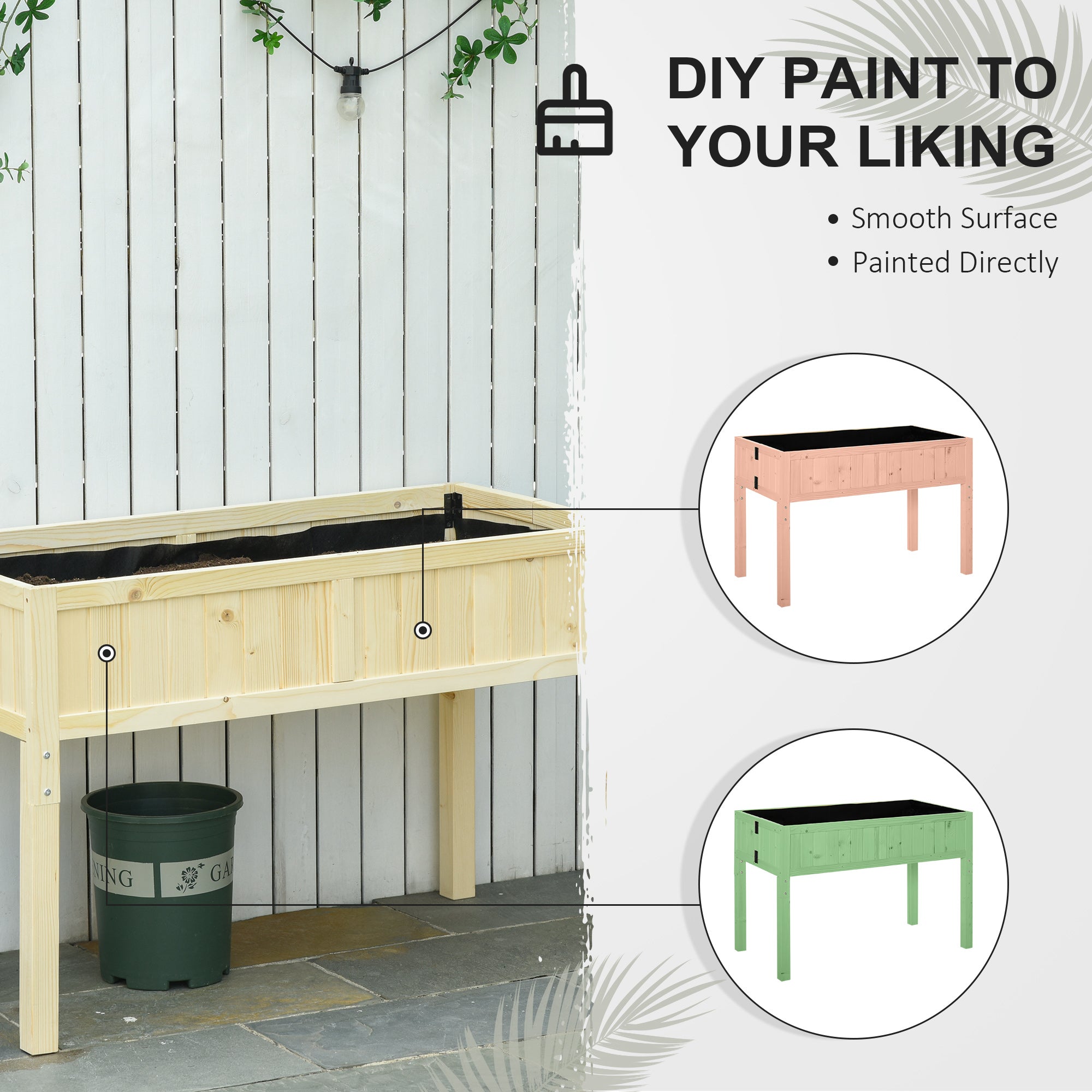 Raised Garden Bed Elevated Wooden Planter Box with Space-Saving Folding Design, Drainage Holes, & Inner Liner for Vegetable Fruit Herb Grow - Wood color - Image 6