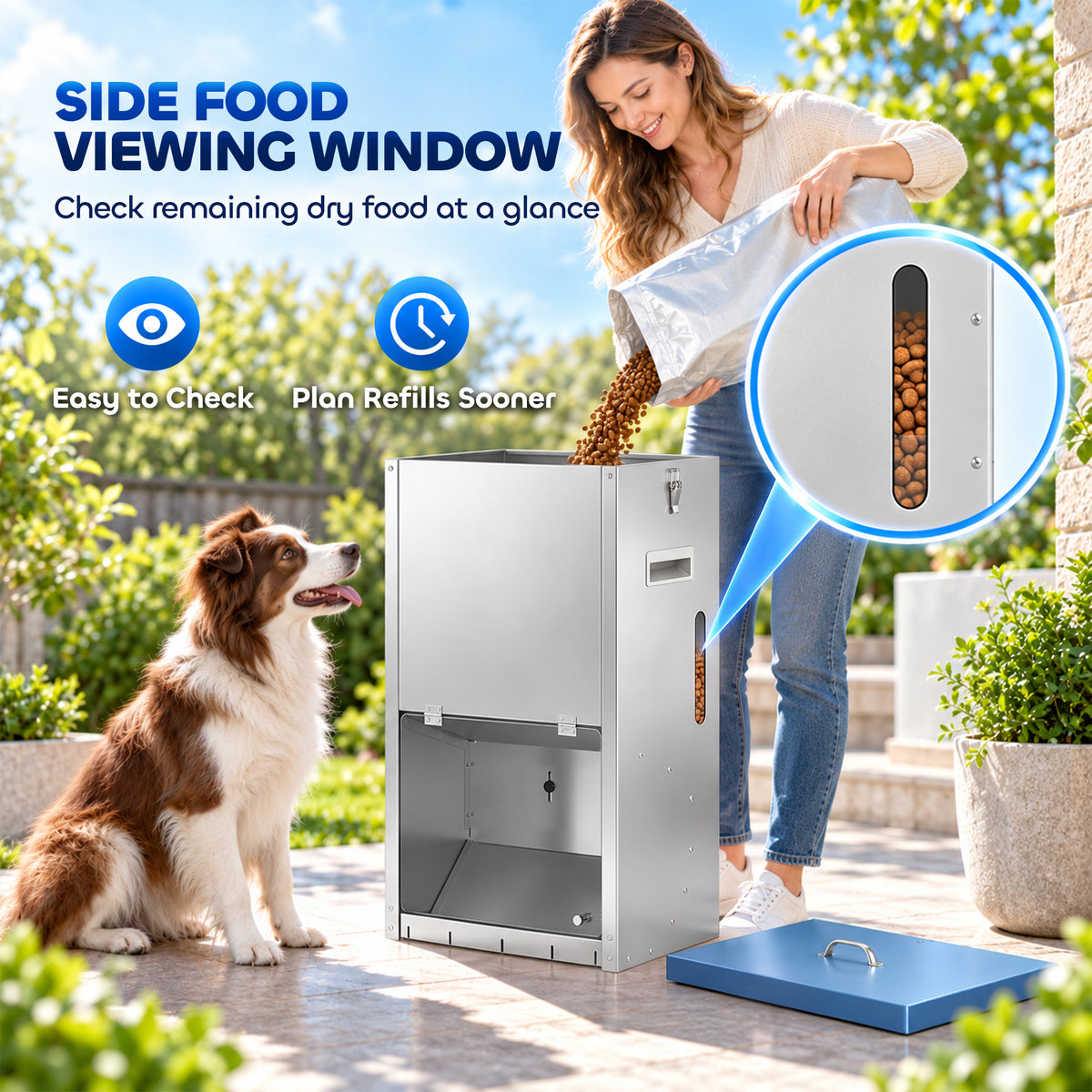 50lbs Automatic Dog Feeder, Galvanized Gravity Pet Feeder with Lockable Clear Door, Indoor and Outdoor Use