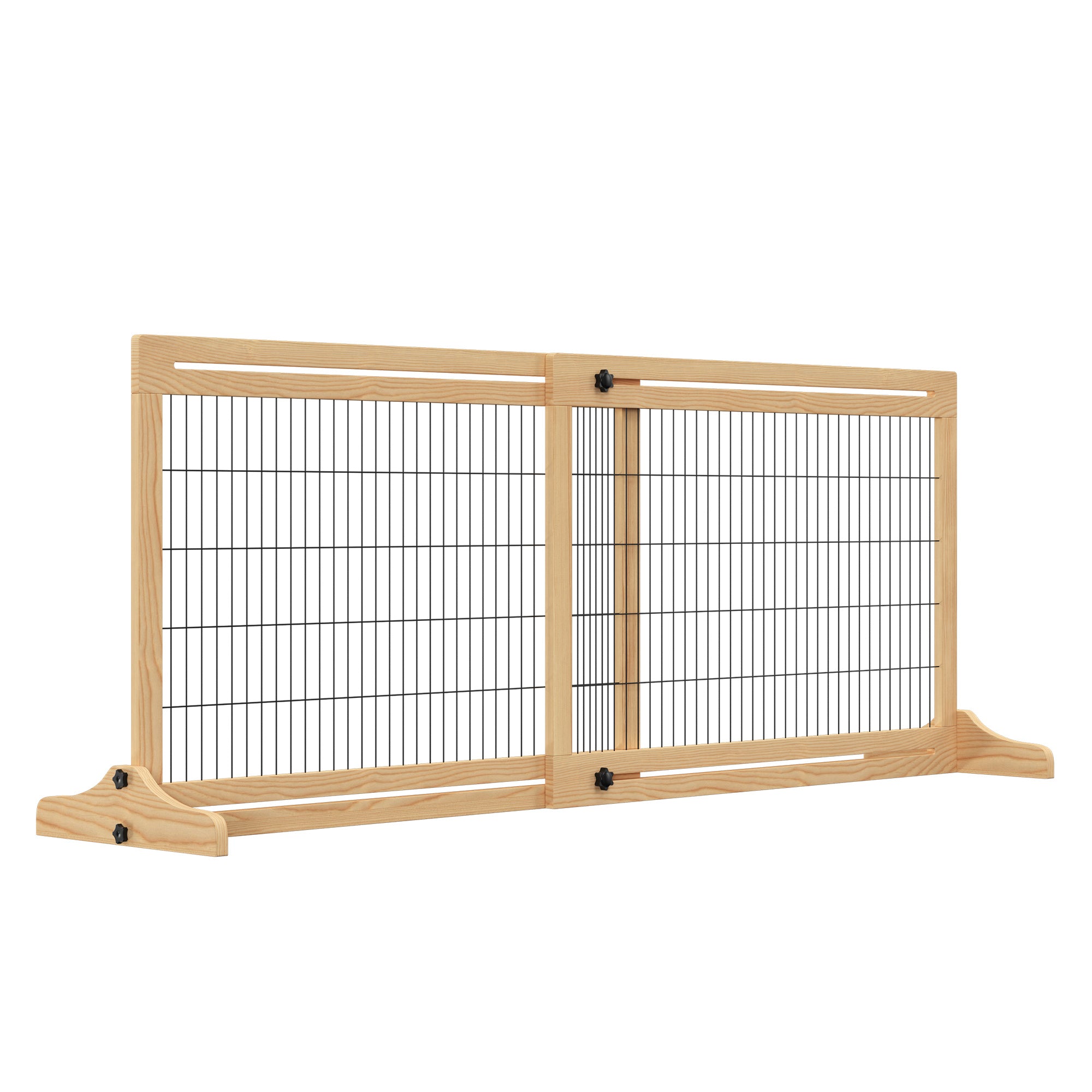 71" W x 27" H Extra Wide Freestanding Pet Gate with Adjustable Length Dog, Cat, Barrier for House, Doorway, Hallway, Natural - Natural Wood