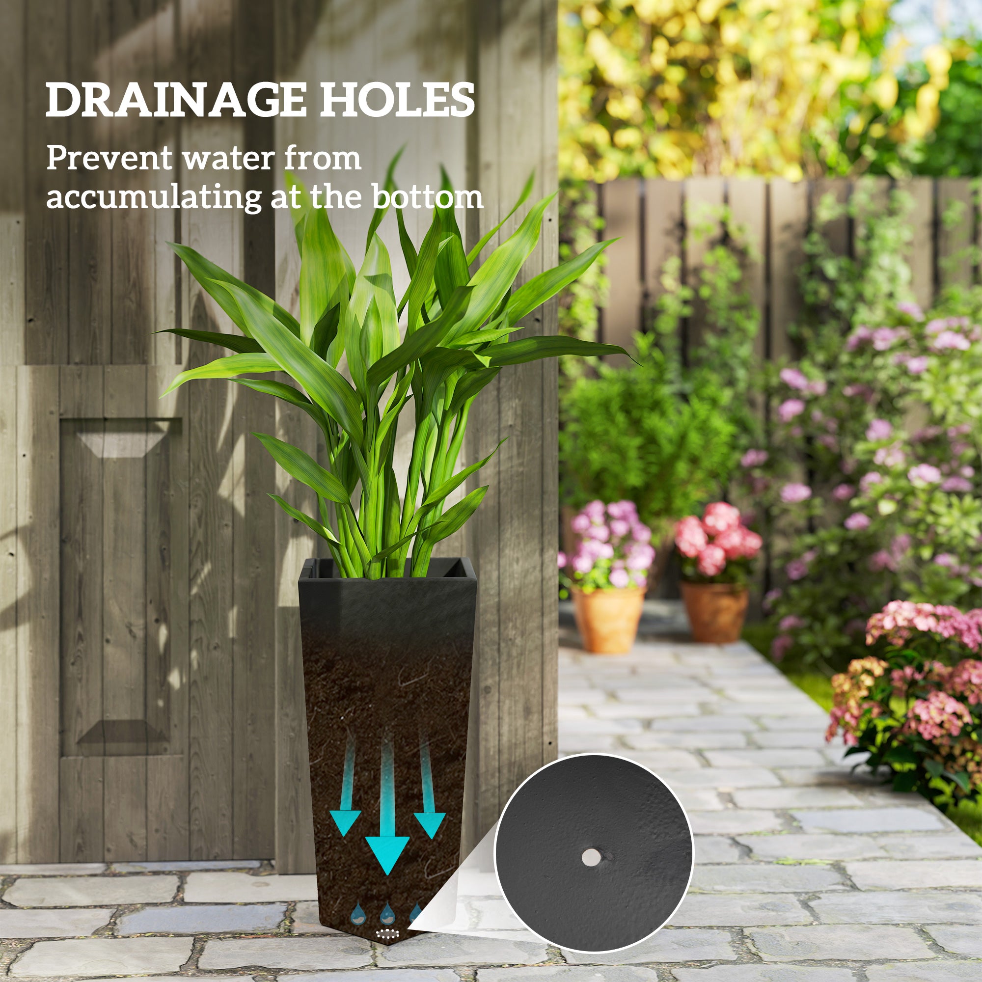 Indoor Outdoor Planters Set of 3 MgO Tall Planters Stackable Flower Pots with Drainage Holes for Garden, Balcony, Black - Black - Image 5