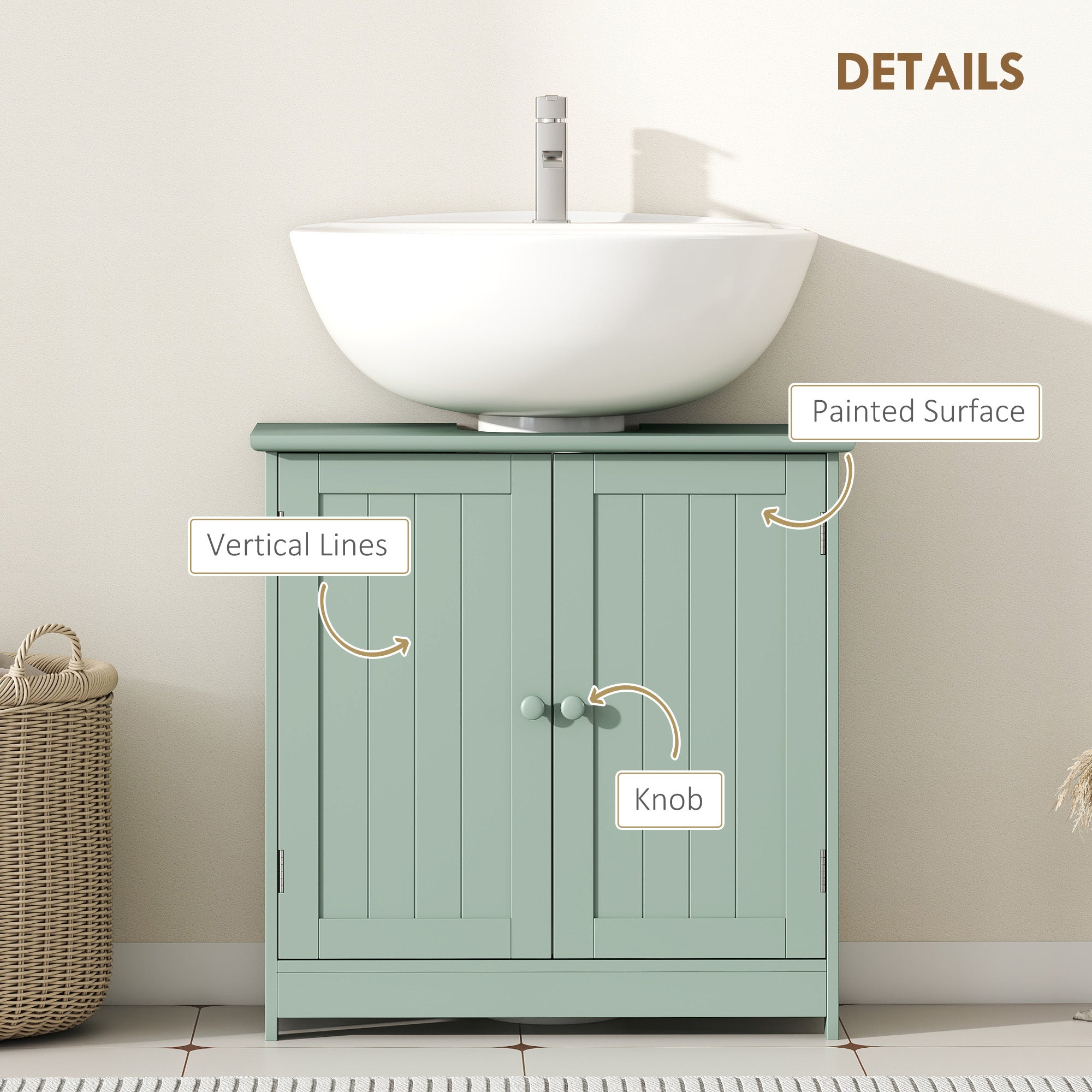 Bathroom Vanity Cabinet, Under Sink Bathroom Cabinet with 2 Doors and Adjustable Shelf, Dark Green