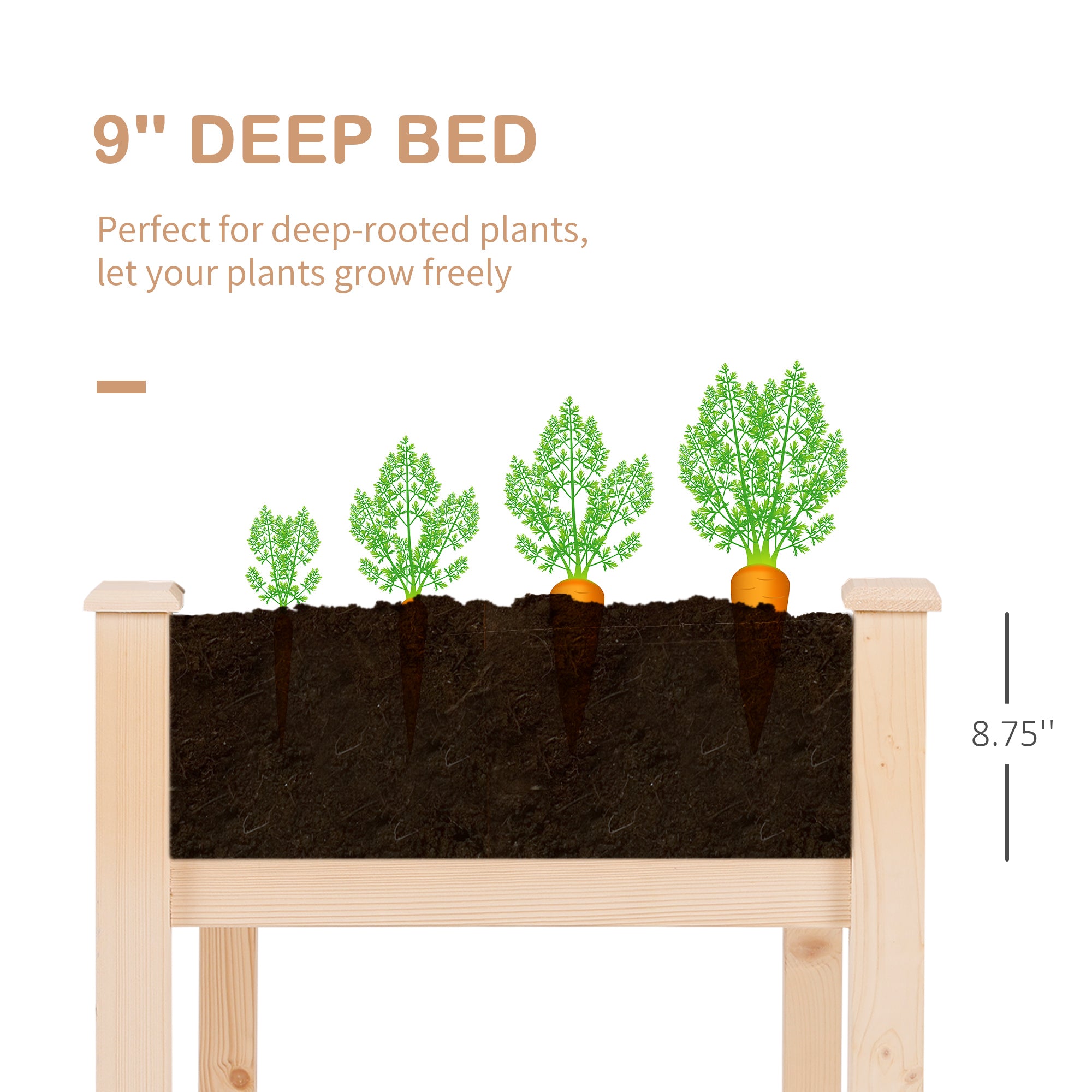 Raised Garden Bed with Legs, 48" x 22" x 30", Elevated Wooden Planter Box, Self-Draining with Bed Liner for Vegetables, Herbs, and Flowers Backyard, Patio, Balcony Use, Natural - Natural Wood - Image 6
