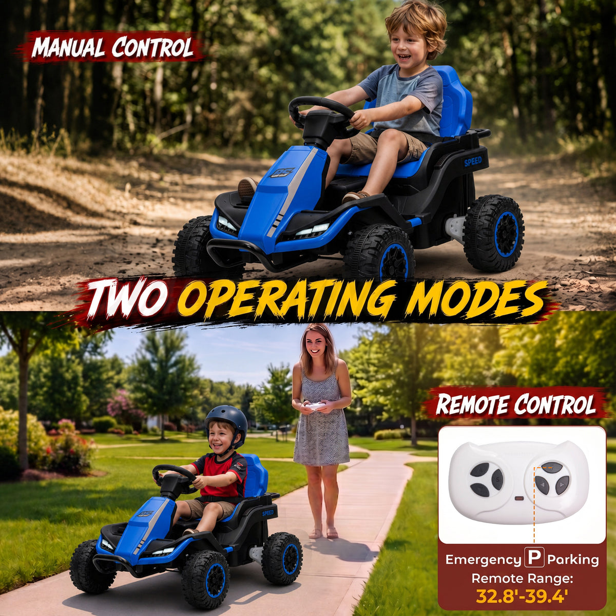 24V Kids Electric Ride On Car with Dual Motors, Remote Control, 4-Wheel Suspension, Soft Start for 3-6 Years, Blue