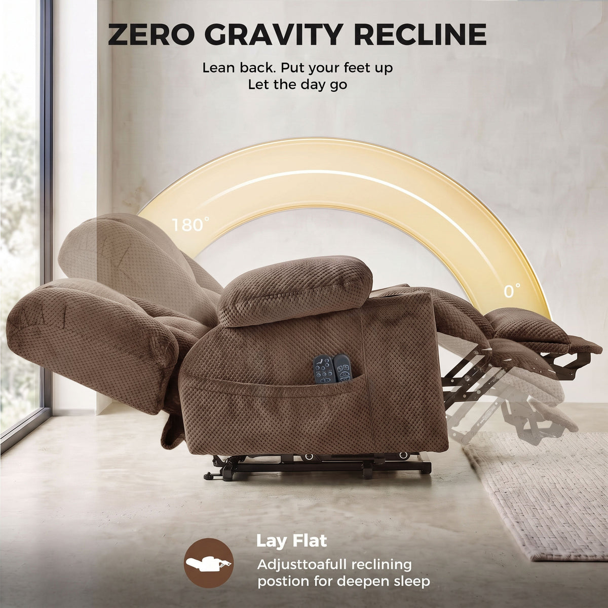 Dual Motor Power Lift Recliner Chair with Massage and Heat for Elderly, 180° Flat Recline, Wide Seat, Dark Brown
