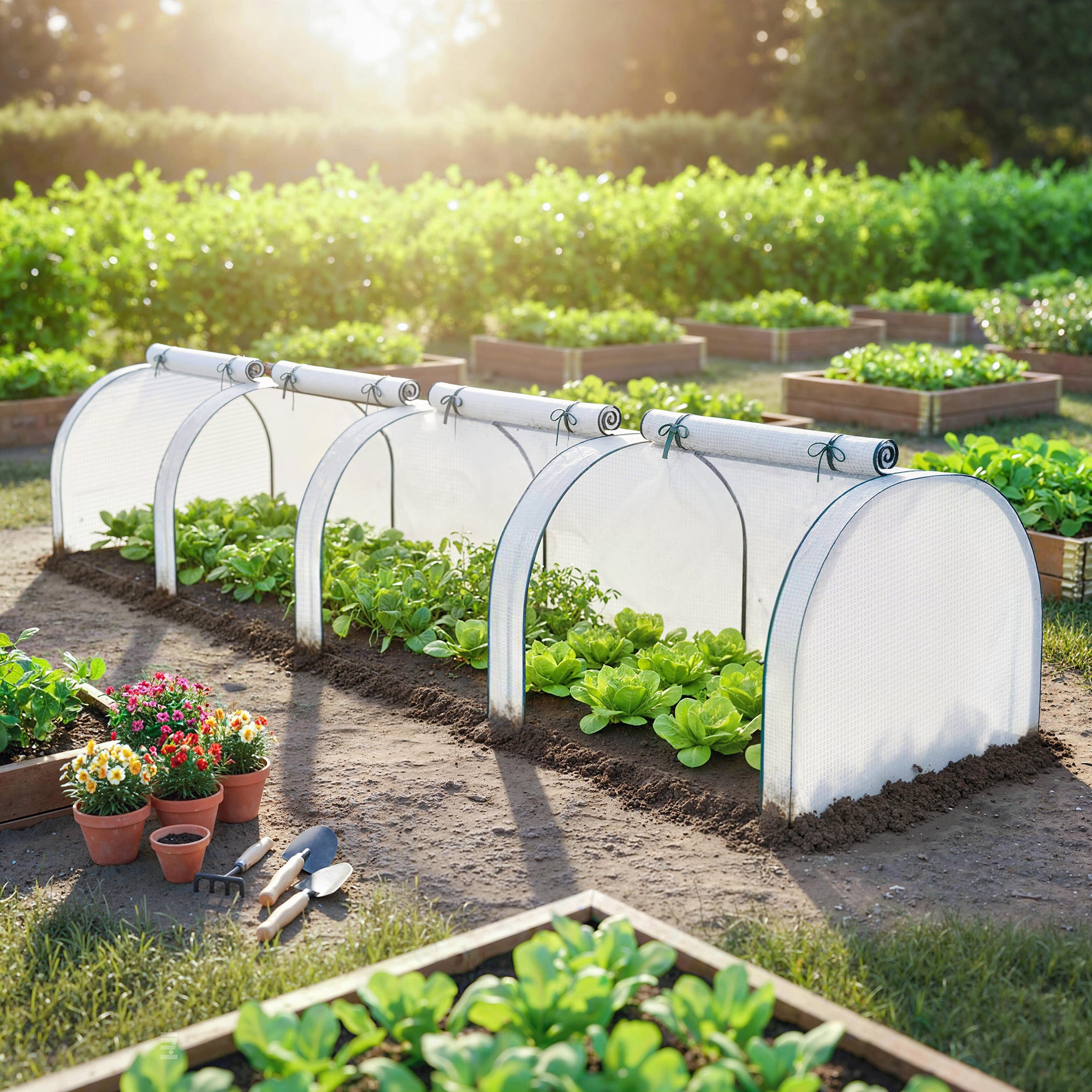 Mini Greenhouse, Portable Greenhouse with 4 Roll-Up Doors, PE Cover, 177.2" x 39.4" x 31.5", White - White - Image 2