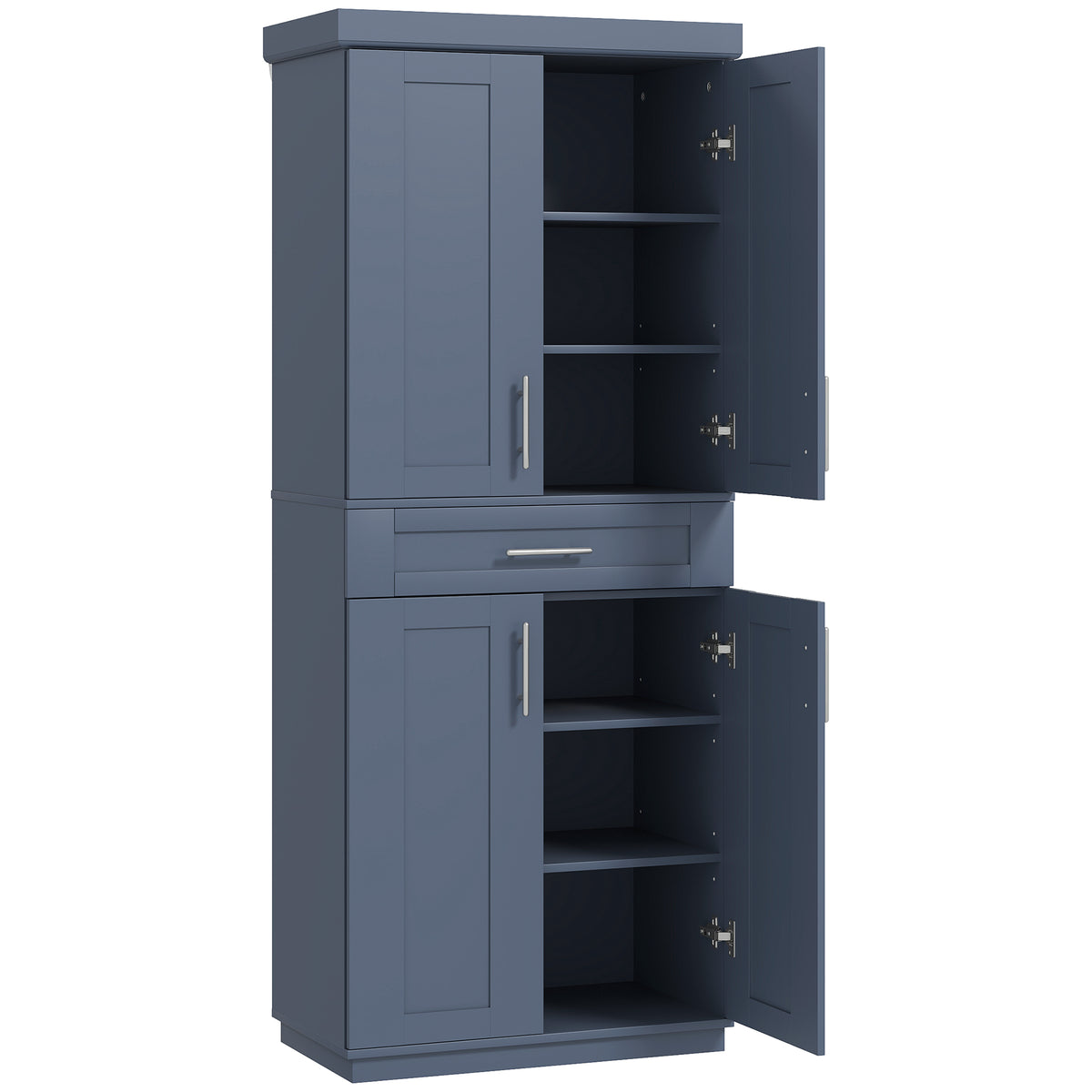 Modern Kitchen Pantry Freestanding Cabinet Cupboard with Doors and Drawer, Adjustable Shelving, Navy Blue