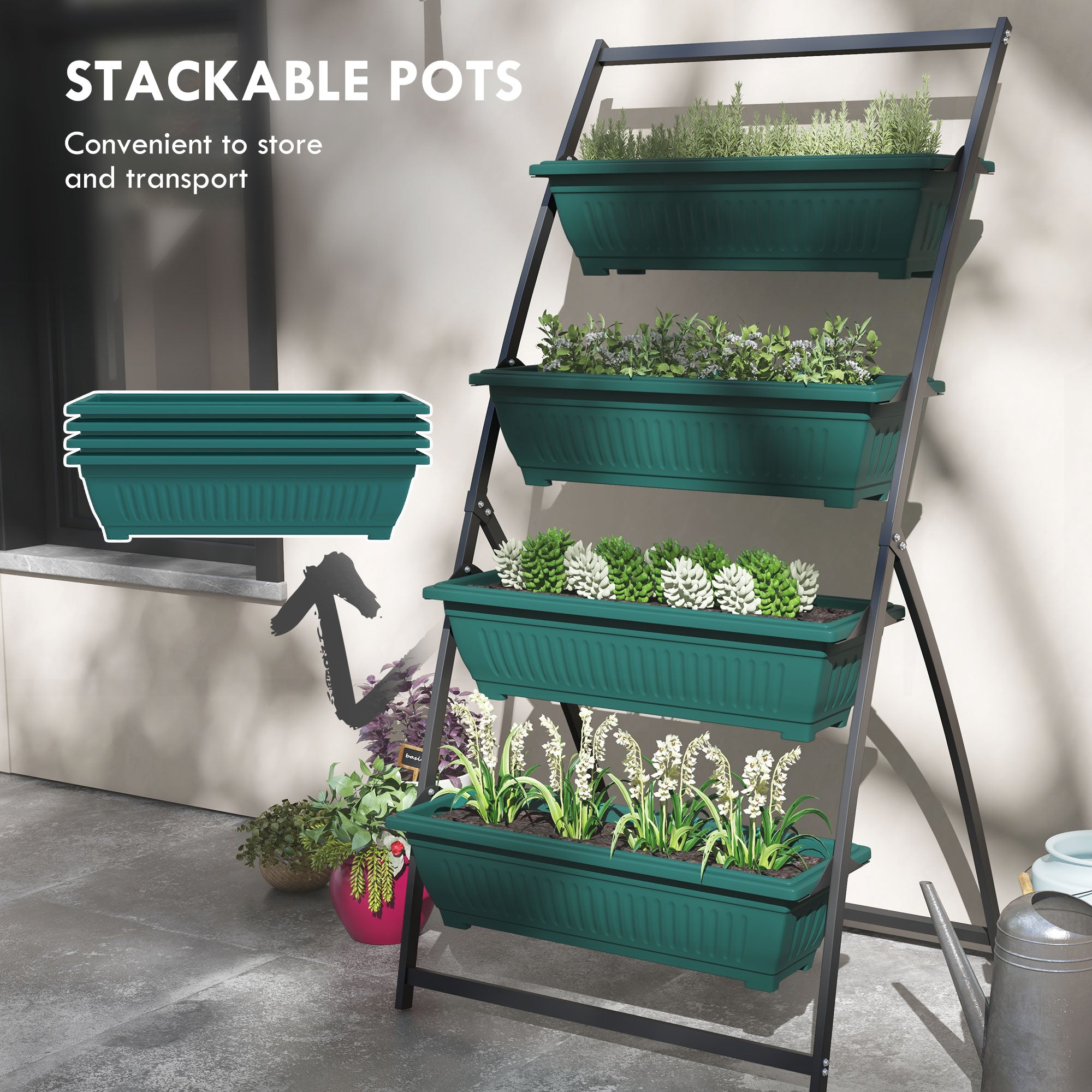 4-Tier Vertical Raised Garden Planter with 4 Boxes, Outdoor Plant Stand Grow Container for Vegetable & Flowers, Green - Green - Image 7