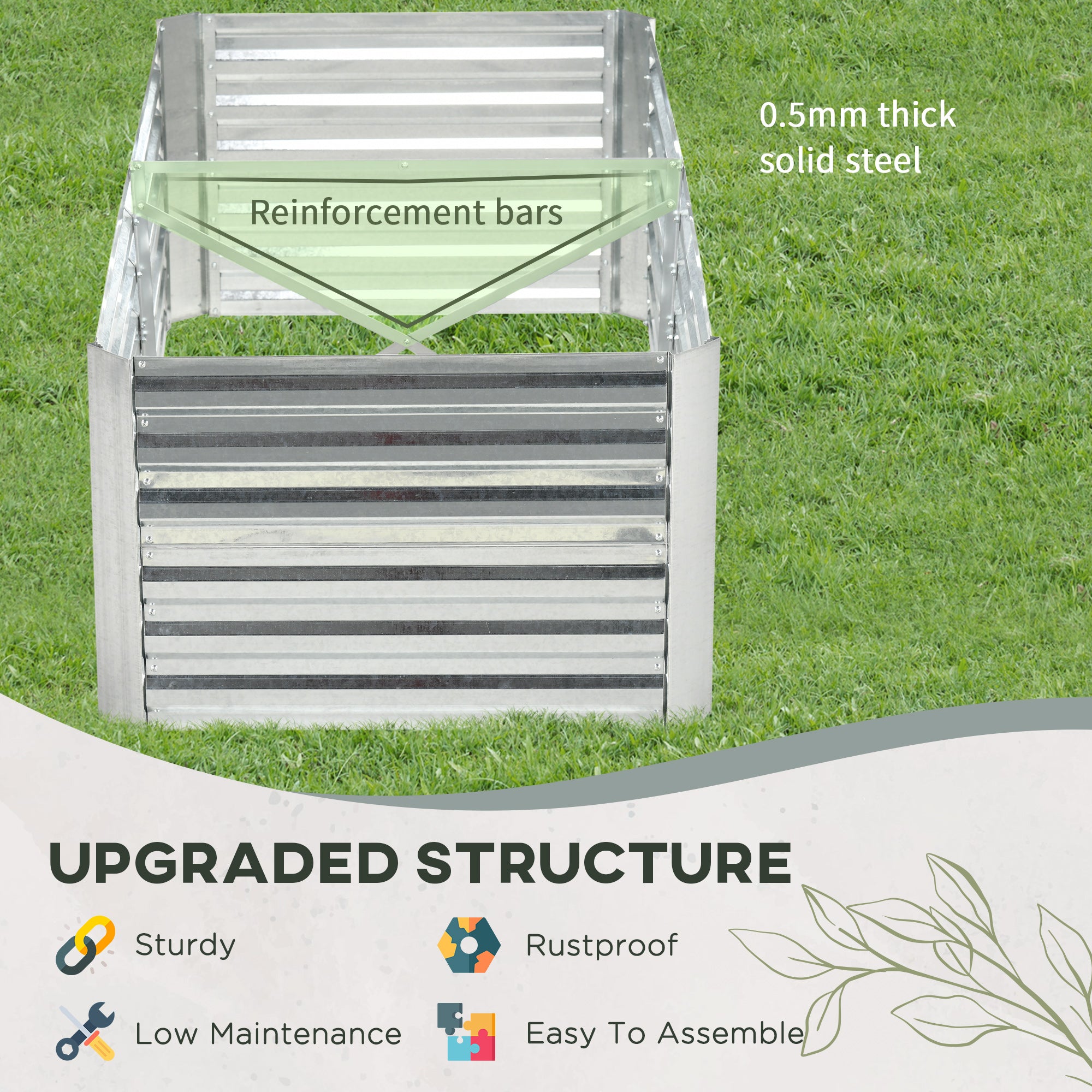 Galvanized Raised Garden Bed, Steel Outdoor Planters with Reinforced Rods, 71" x 36" x 23", Silver - Silver - Image 5