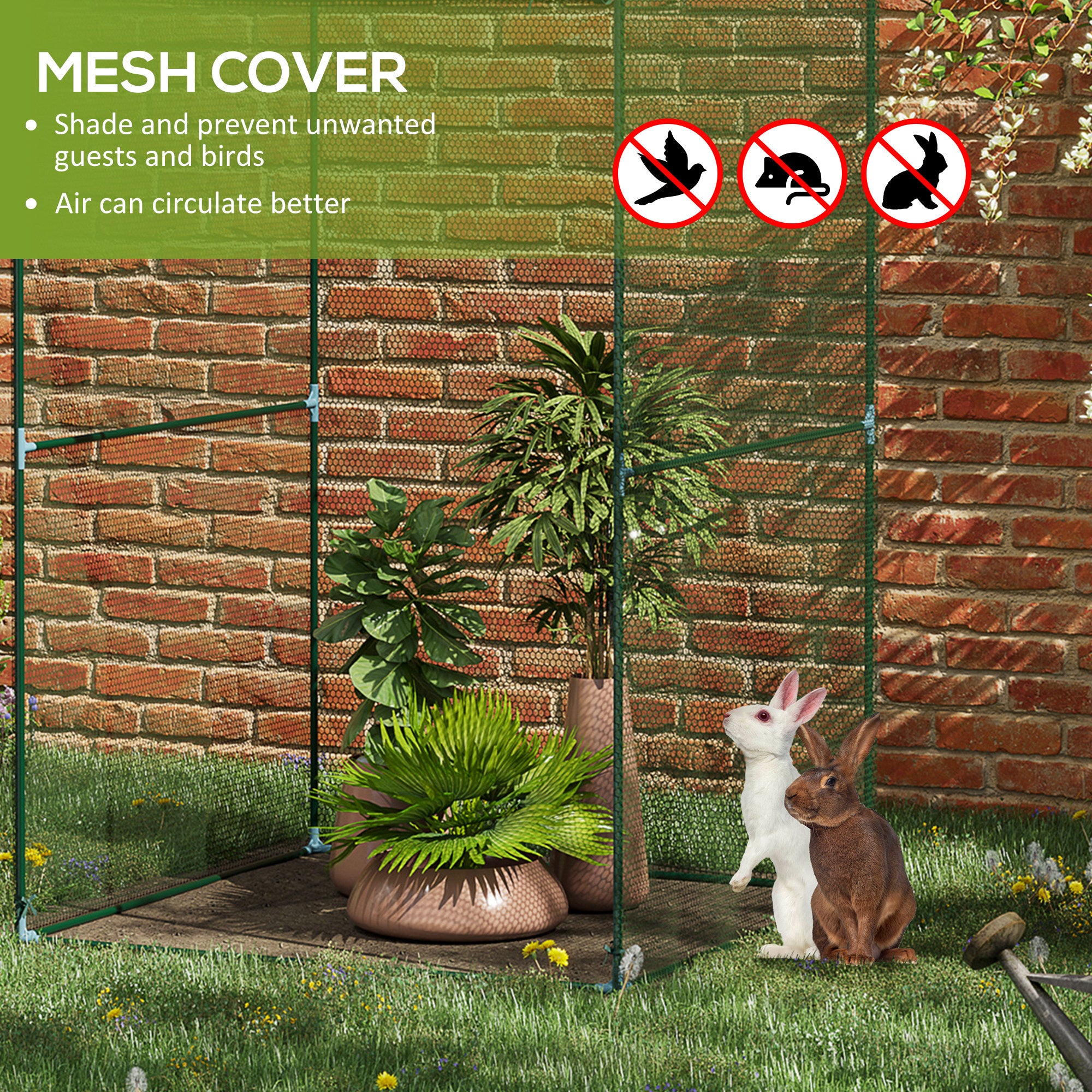 Walk-in Crop Cage, Plant Protectors from Animals with Roll Up Zippered Door, 3.9' x 3.9' x 5.9', Dark Green - Green - Image 4