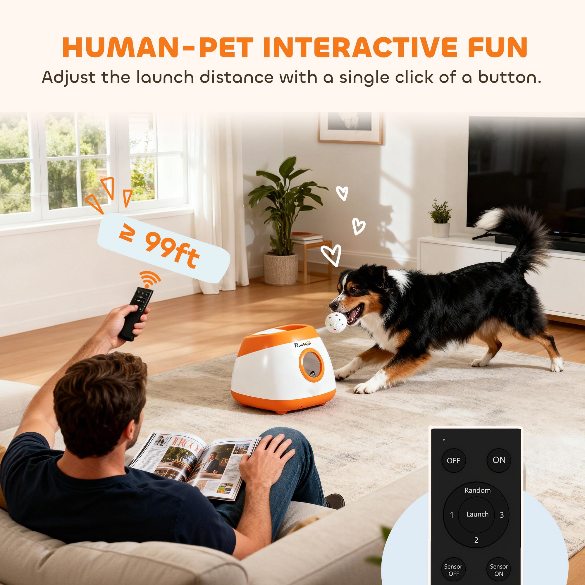 Automatic Dog Ball Launcher with 26-80 FT Distance, Automatic Ball Launcher for Medium and Large Dogs, Orange - Orange - Image 7