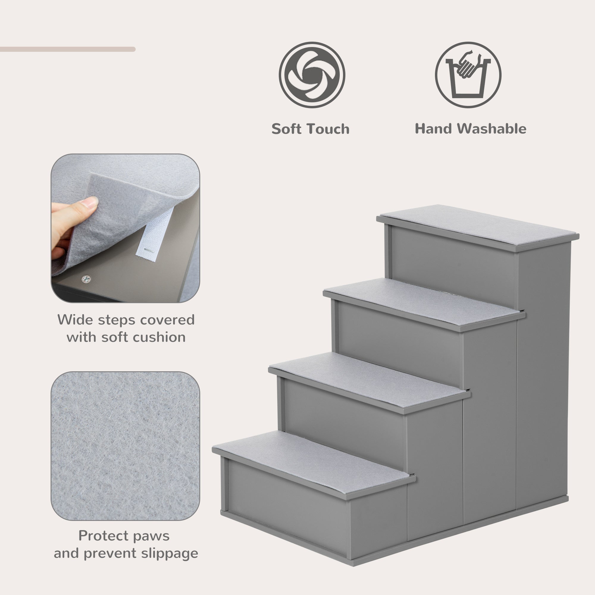 Pet Stairs, Small Dog Steps for Couch Bed with Cushioned Removable Covering, 15.75" x 23.25" x 21.25", Grey - Grey - Image 4
