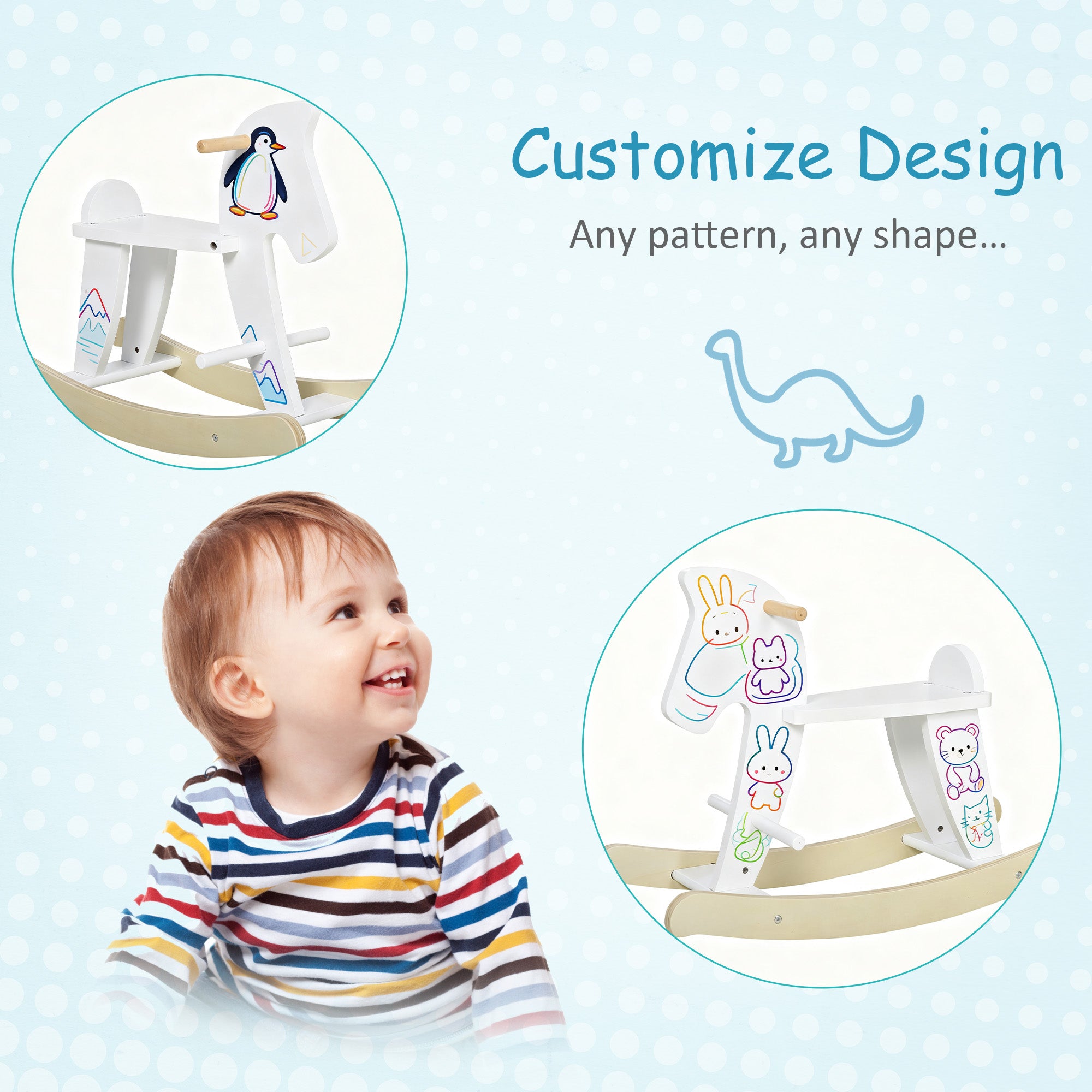 Wooden Rocking Horse Toddler Baby Ride-on Toys for Kids 1-3 Years with Classic Design & Solid Workmanship, White