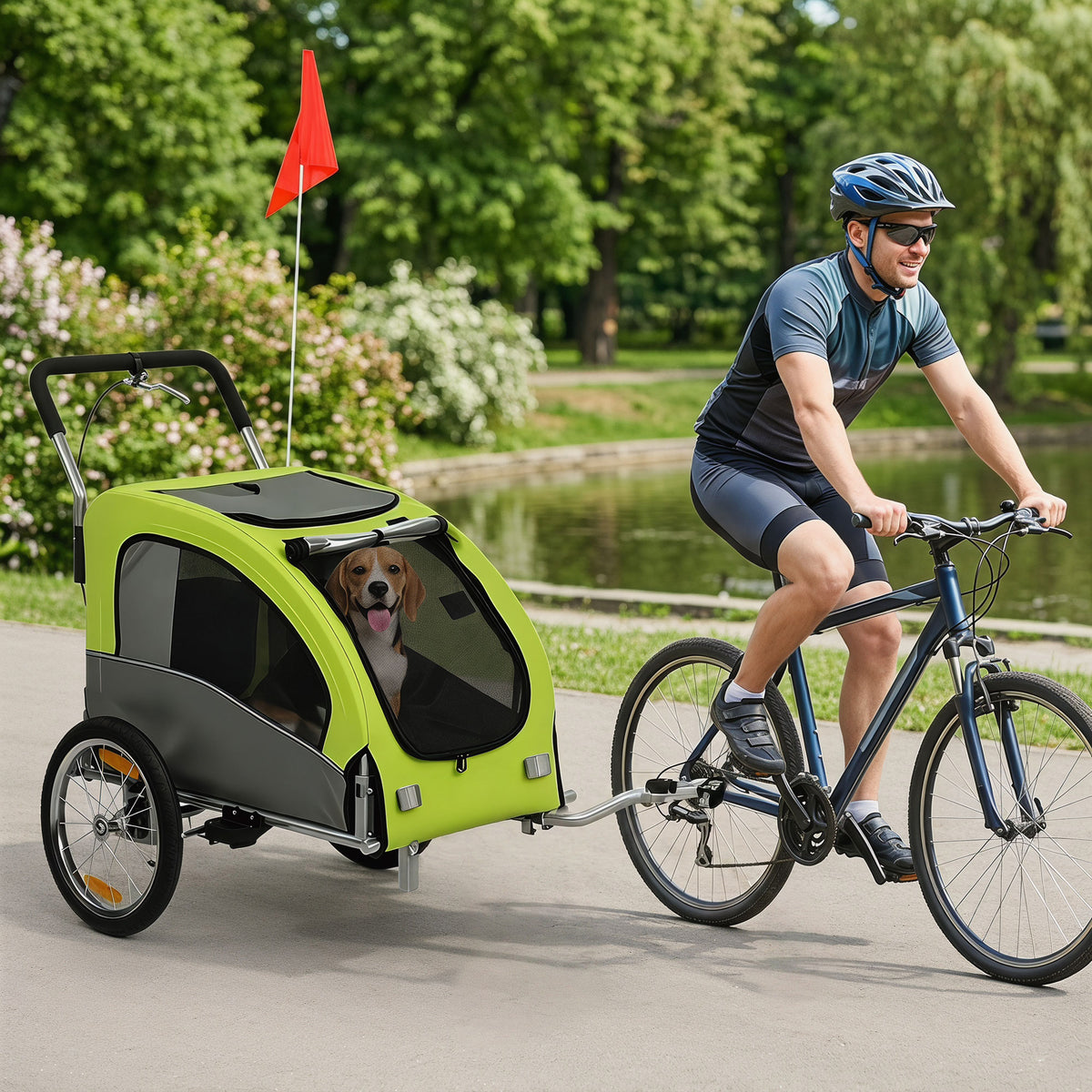 2 in 1 Dog Bike Trailer, Foldable Pet Stroller, Dog Bicycle Trailer with Suspension, for Medium Dogs up to 44 LBS, Green