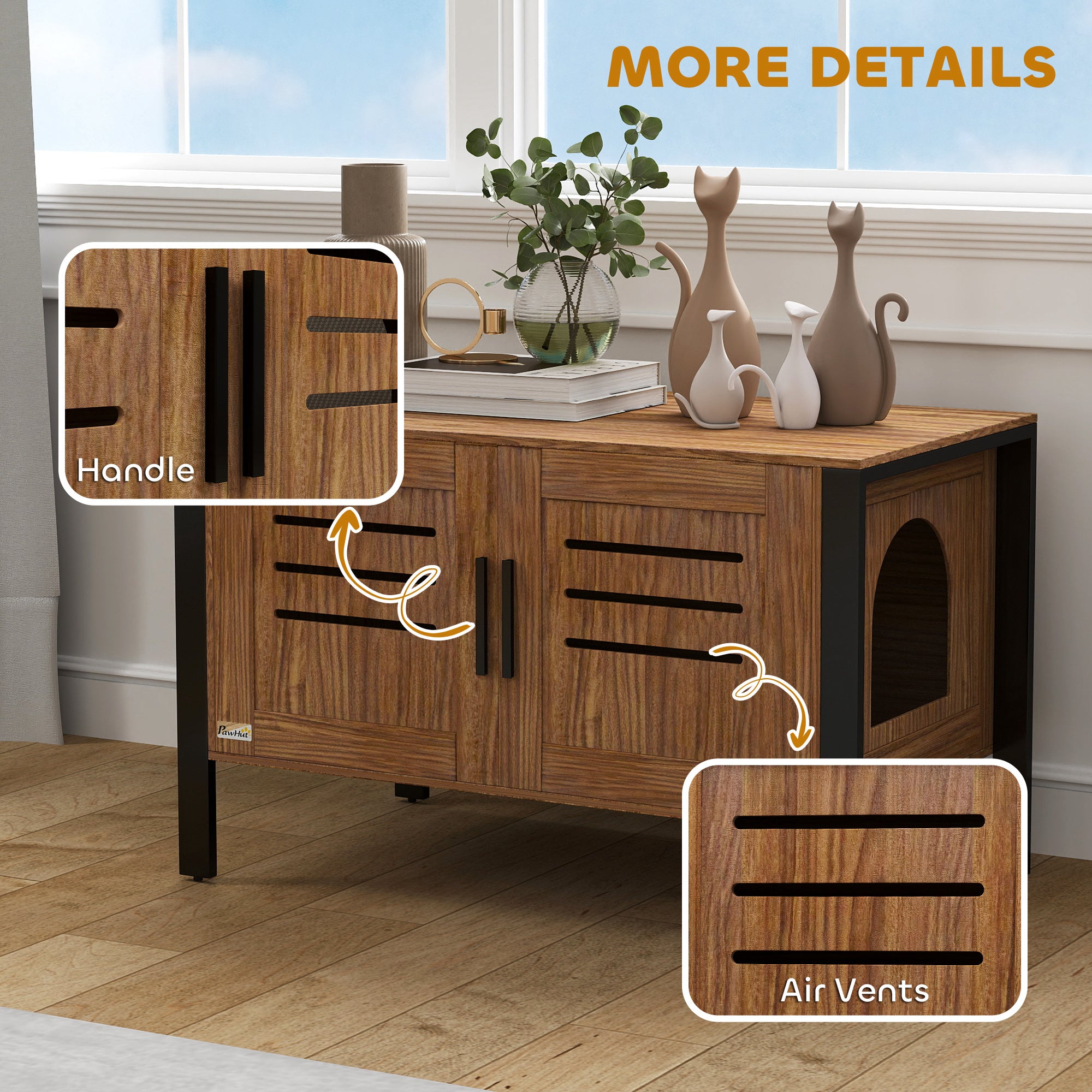 Cat Litter Box Enclosure with Tall Legs, Scratching Board, Dark Brown, 31.5"L x 17.7"W x 19.7"H - Brown - Image 8