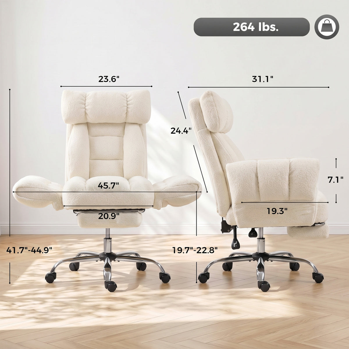 Criss Cross Office Chair with Flip-Up Armrests, Reclining Desk Chair with Wide Seat, Footrest, Wheels, Cream White