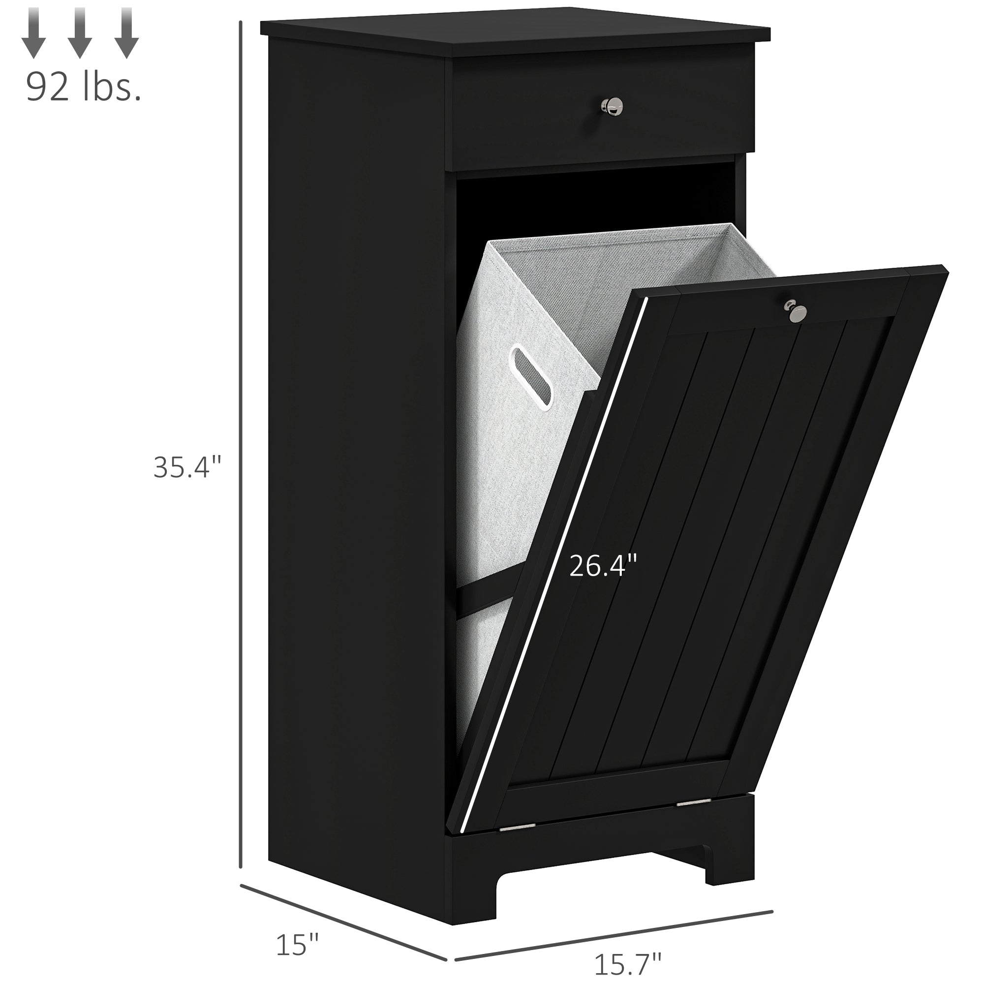 Laundry Hamper Cabinet, Laundry Cabinet with Tilt Out Laundry Basket and Drawer, Black