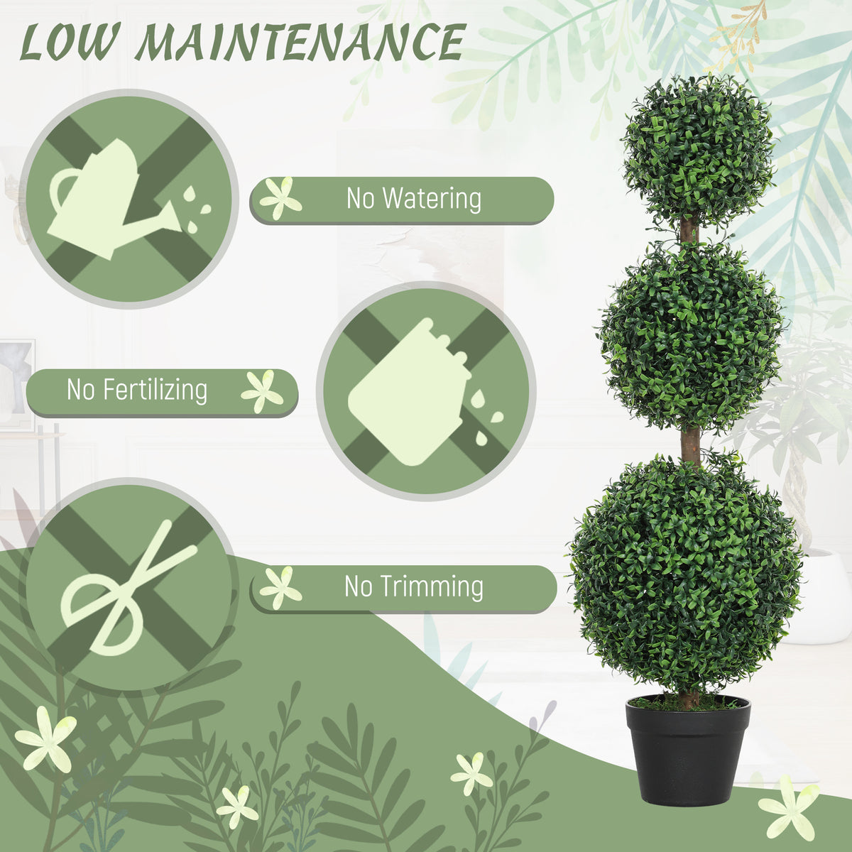 Set of 2 Artificial Ball Boxwood Topiary Trees, Fake Plants in Pot for Indoor Outdoor Living Room Green
