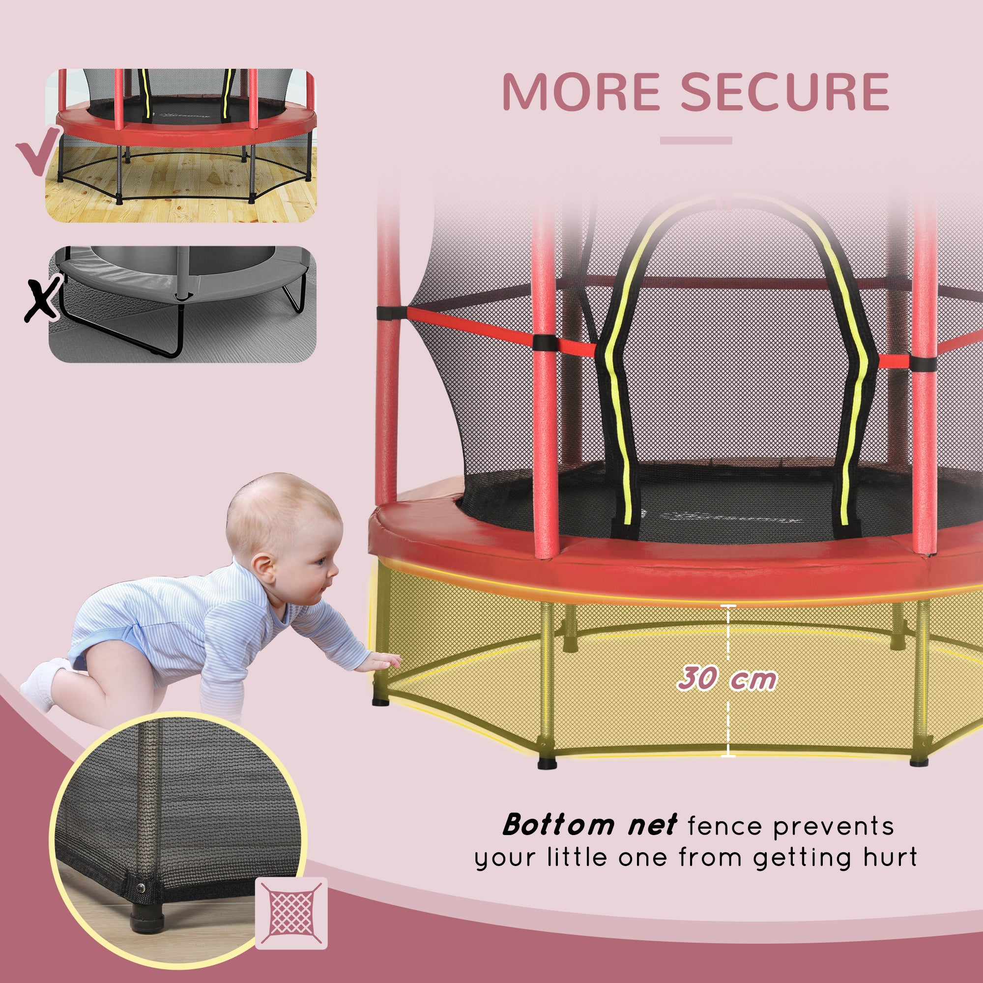 Φ5FT Kids Trampoline with Enclosure Net for Age 3 to 6 Years Red