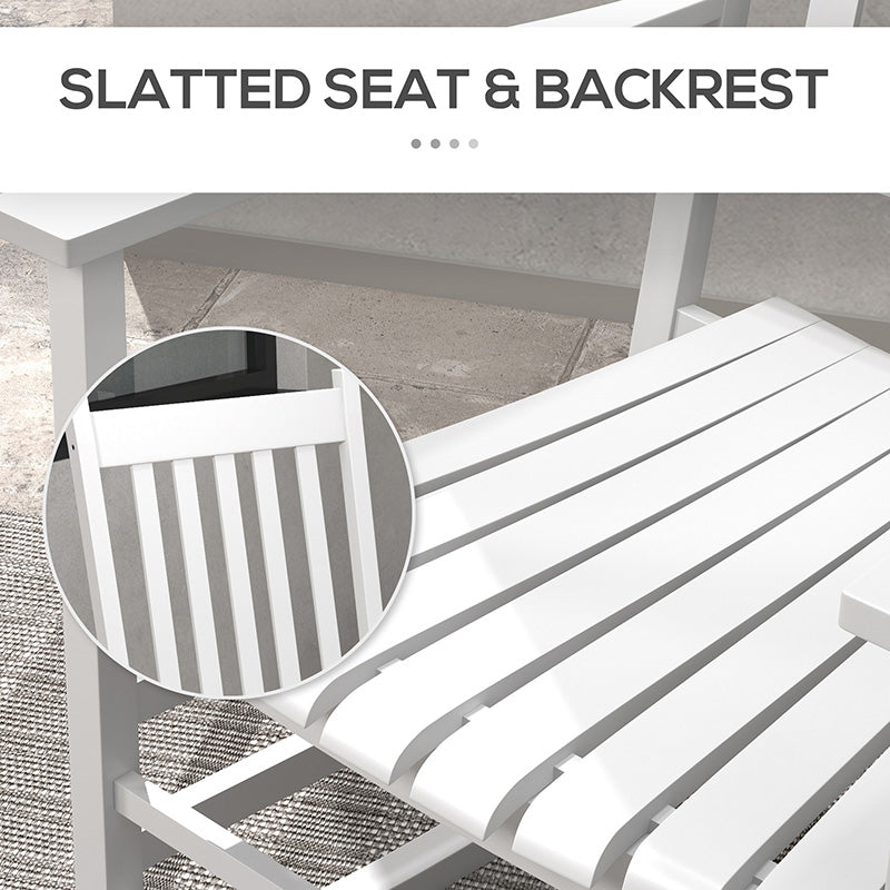 Wooden Rocking Chair Set, Curved Armrests, High Back, Slatted Top Table Outdoor Rocker Set, White