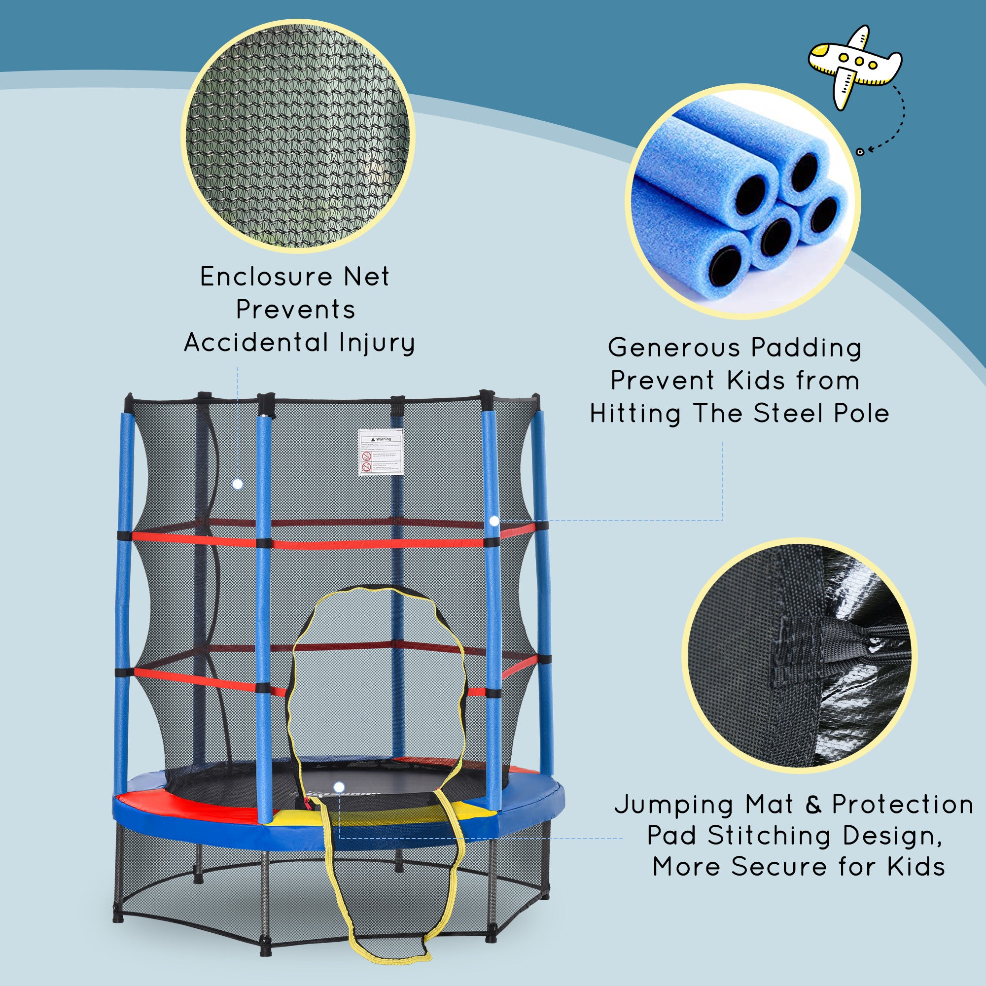 Φ5FT Kids Trampoline with Enclosure Net for Age 3 to 6 Years, Mixed Color