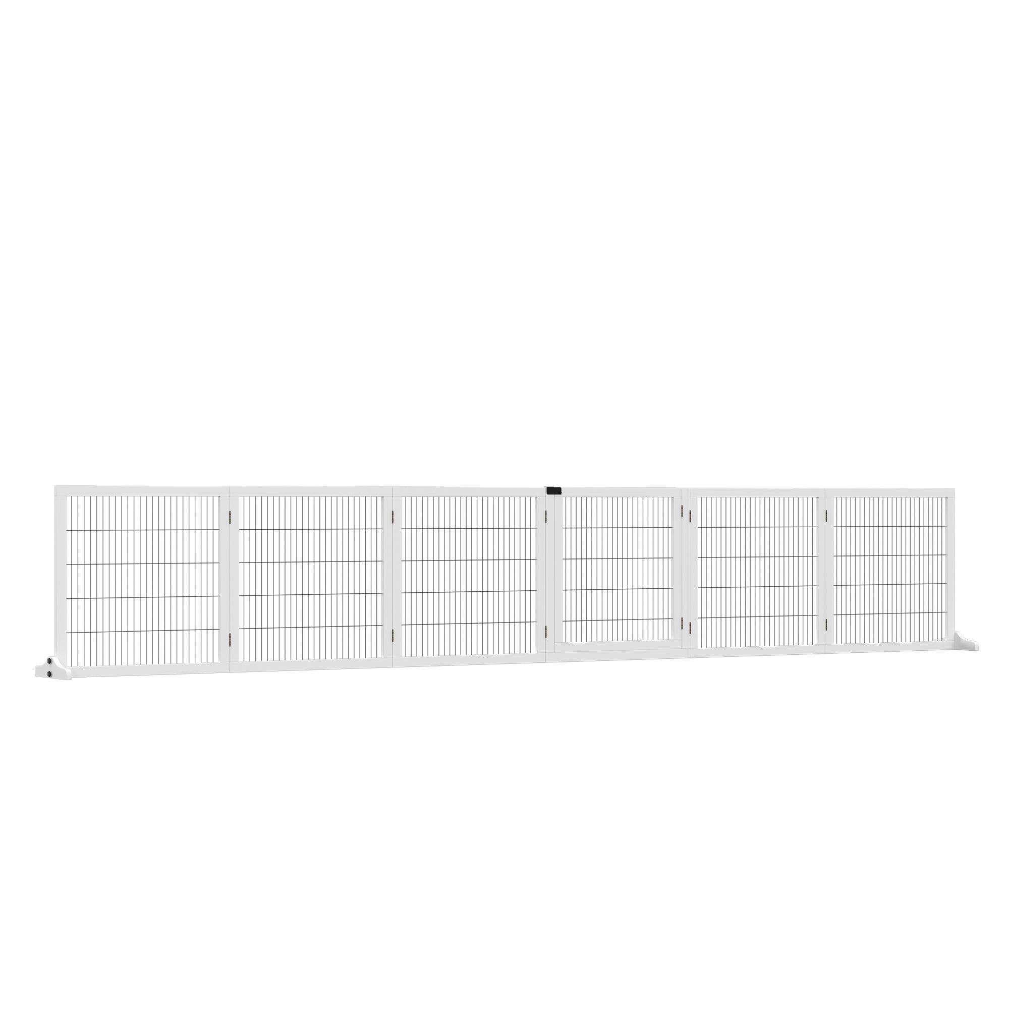 Wooden Pet Gate, 6-Panel Folding Dog Safety Barrier with Support Feet for Small & Medium Dogs, White - White