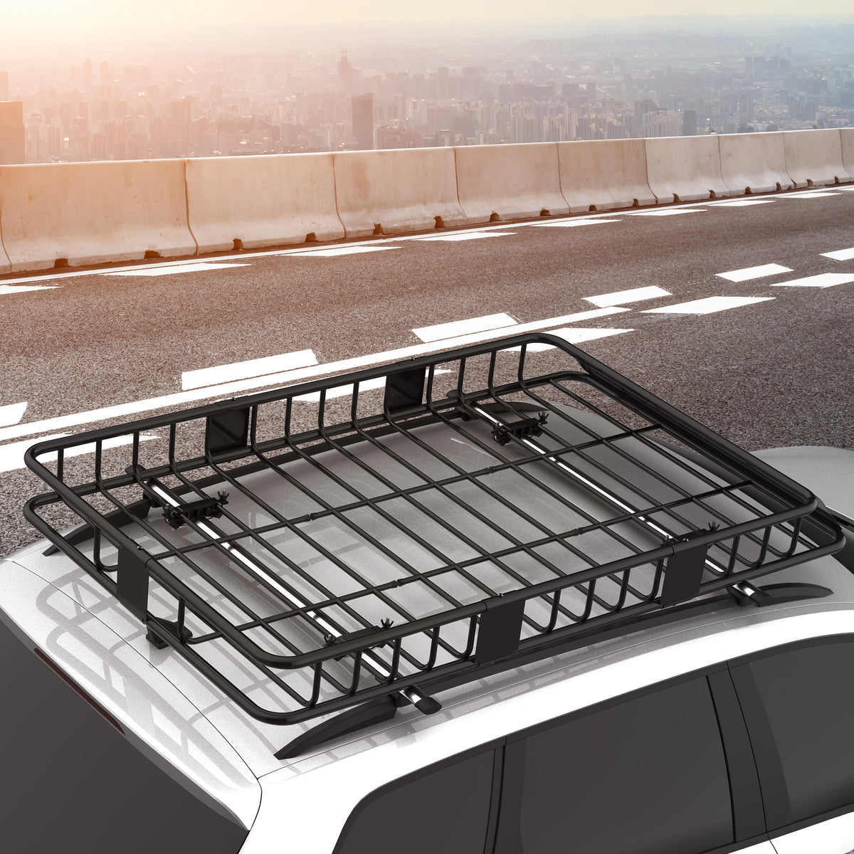 Car Roof Rack Basket, 64" x 39" x 6" Adjustable Cargo Basket for Cars, SUVs, Vans and RVs, 220 lbs Capacity, Black