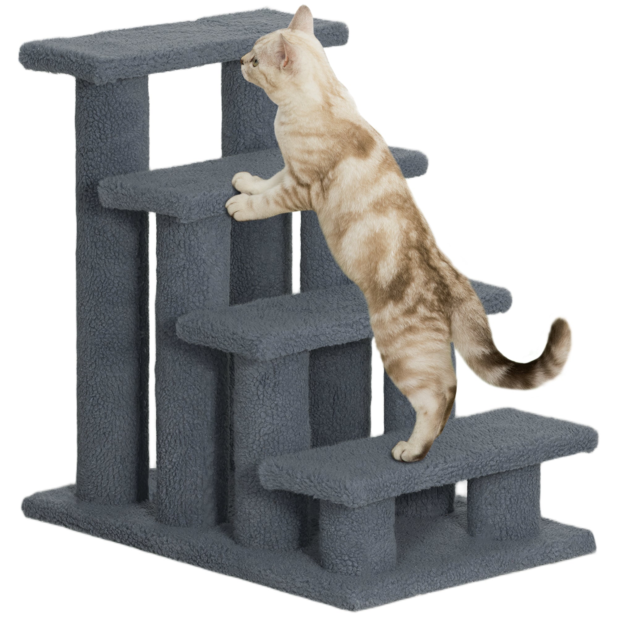 25" 4-Step Multi-Level Carpeted Cat Scratching Post Pet Stairs, Gray - Grey