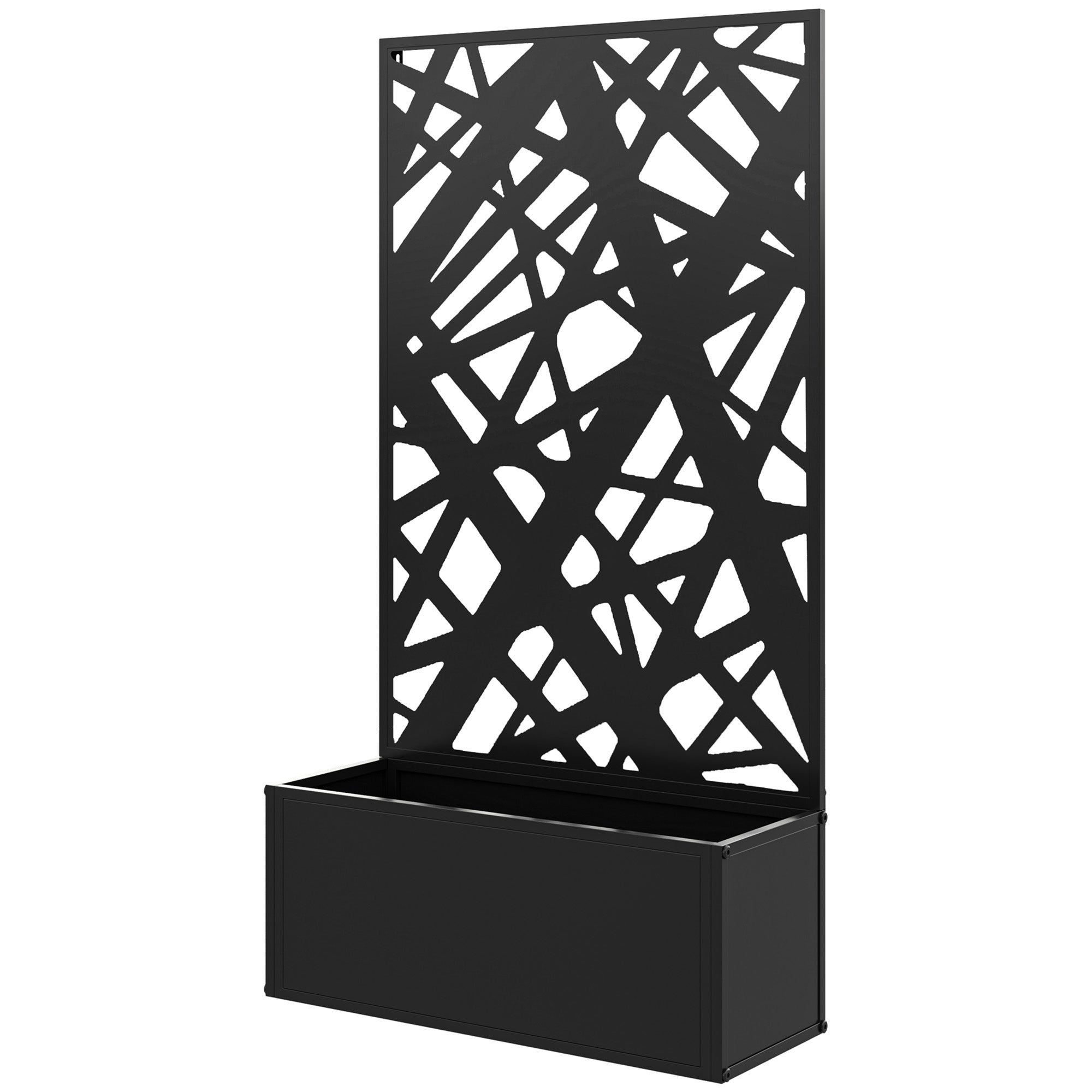 Metal Planter Box Raised Garden Bed with Decorative Privacy Screen, Wall-mounted or Freestanding, 24" x 9.1" x 44.5" - Black