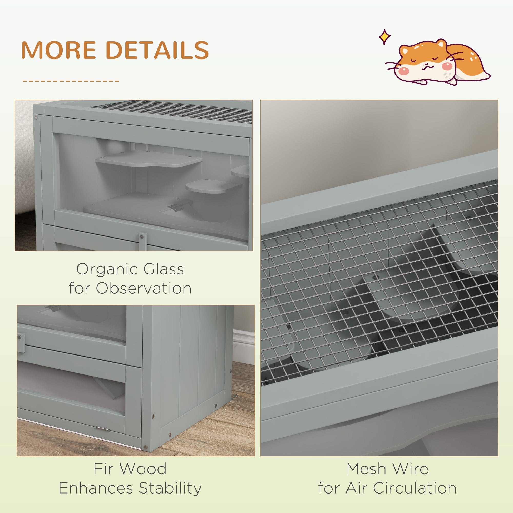 2-Level Hamster Cage with Openable Top, Door, Shelf, Ladder, Gray - Gray - Image 6