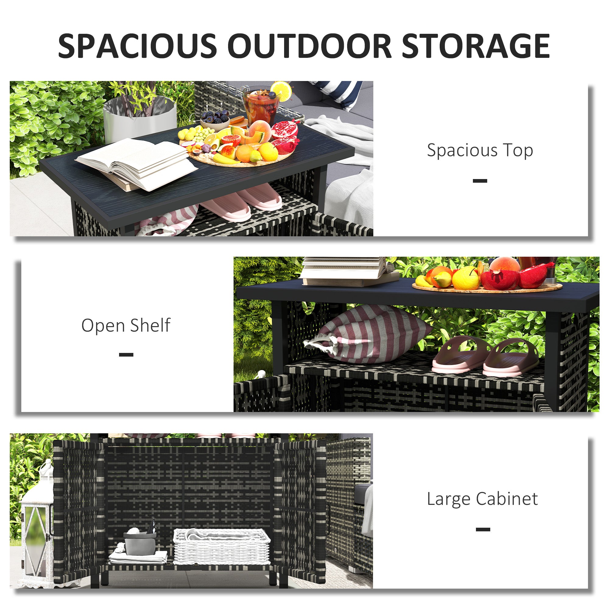 Outdoor Pool Towel Storage Cabinet Organizer, Outdoor Bar Table with Shelf and Cabinet, Pool Towel Holder Pool Valet with Weather-Resistant PE Rattan and Steel Frame, Mixed-Gray - Mixed-Gray - Image 4