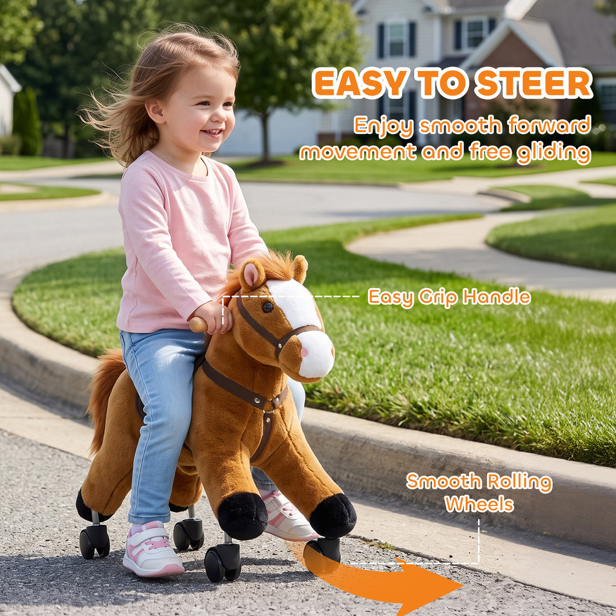 Ride on Horse, Ride on Toy with Wheels, Plush Animal Toys to Develop Balance & Coordination for Toddlers 18-36 M, Brown