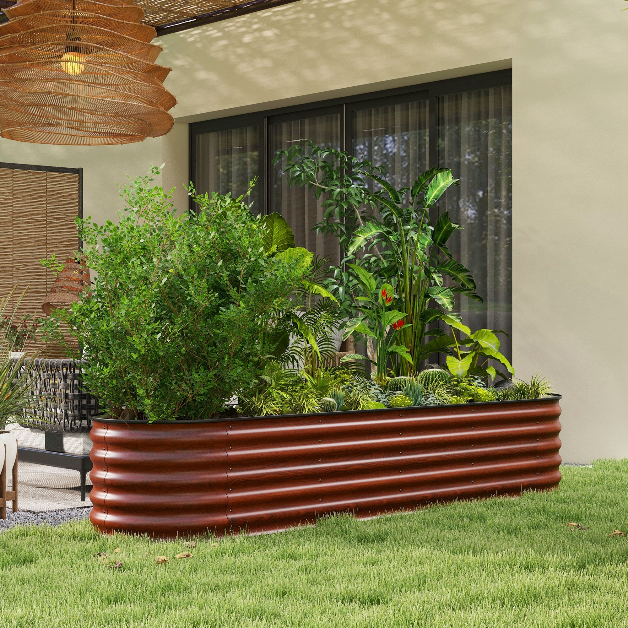7.9' x 2' x 1.4' Galvanized Raised Garden Bed Kit, Metal Planter Box with Safety Edging, Brown - Brown - Image 2