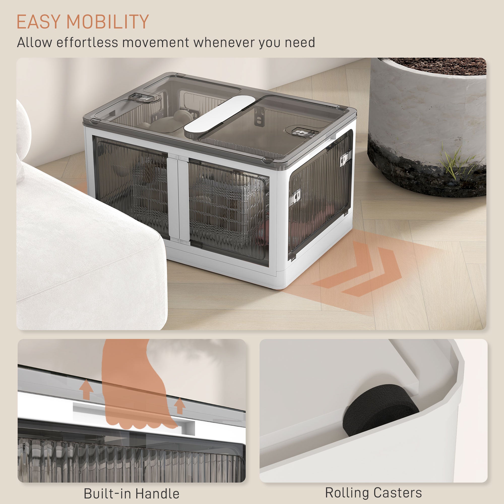 Stackable Storage Bins with Lids, Wheels, and Collapsible, White