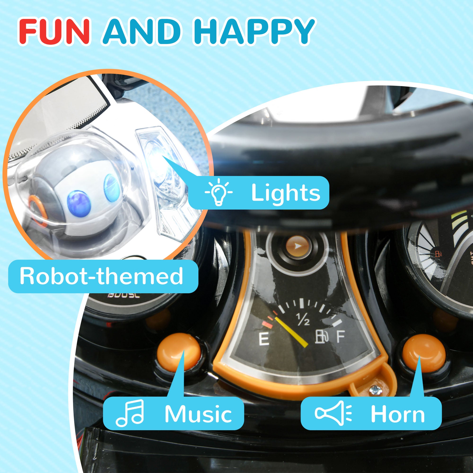 3 in 1 Push Car Sliding Car with Removable Handle, Music, Horn, Canopy, Safety Guardrail, White