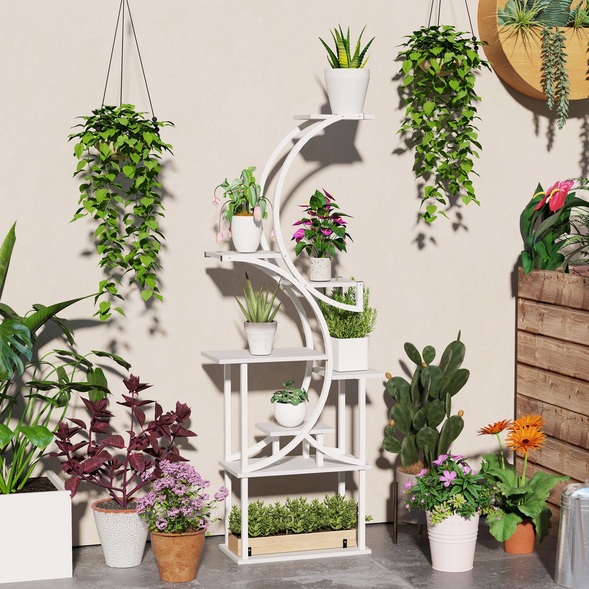 Plant Stand Indoor, 8 Tier 62" S-Shaped Plant Shelf, Corner Plant Rack for Multiple Plants, White - White - Image 2