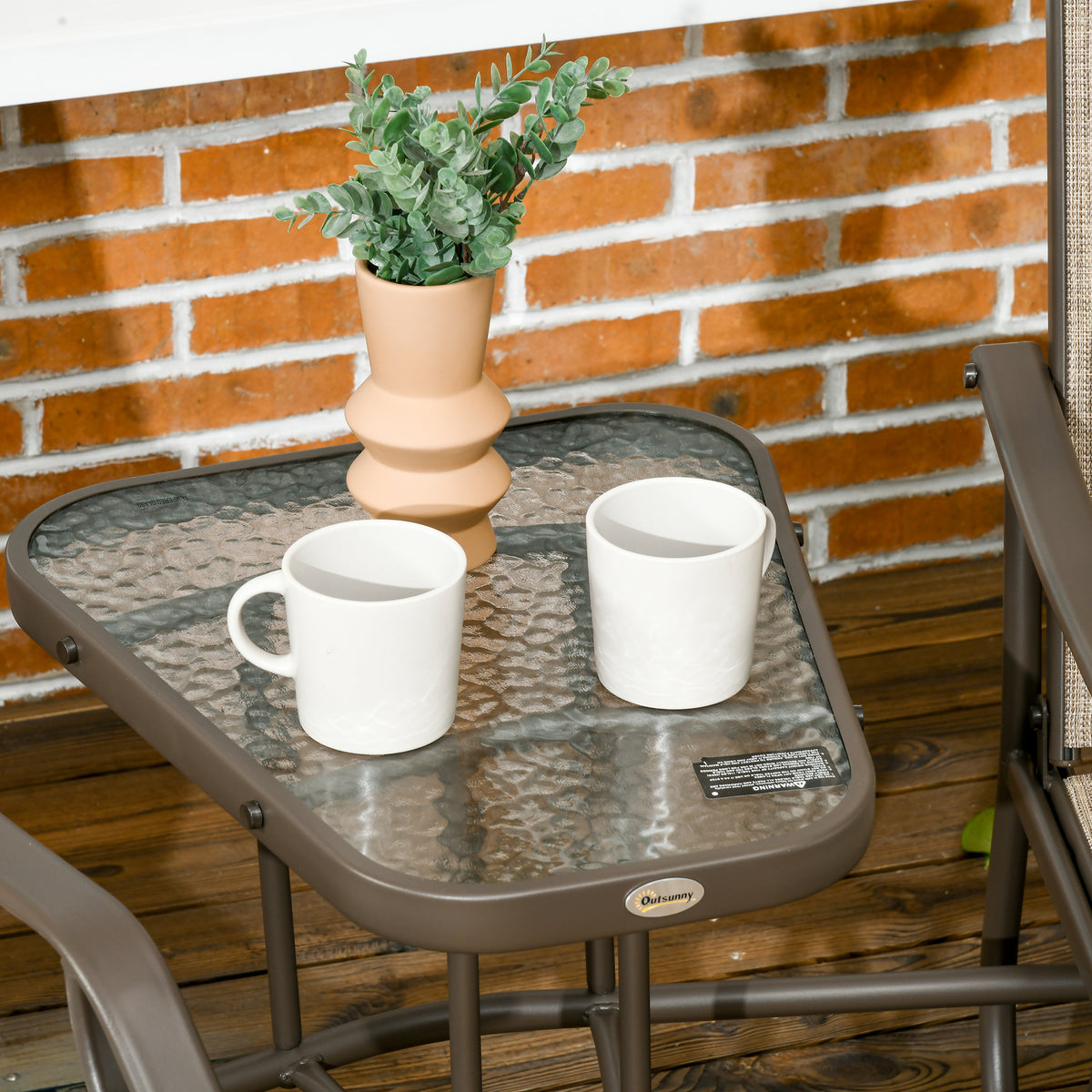 Outdoor Glider Chairs with Coffee Table, Patio 2-Seat Rocking Chair Swing Loveseat with Breathable Sling for Backyard, Garden, and Porch, Light Brown