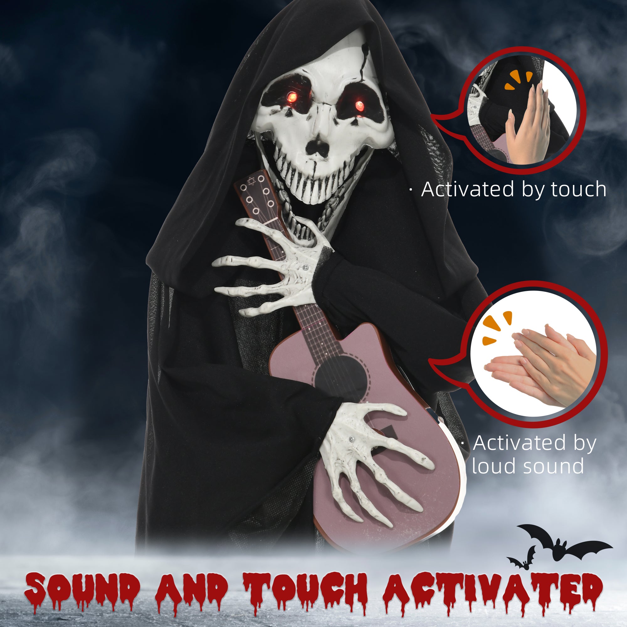 Guitar-Playing Grim Reaper Outdoor Halloween Decoration Animatronic