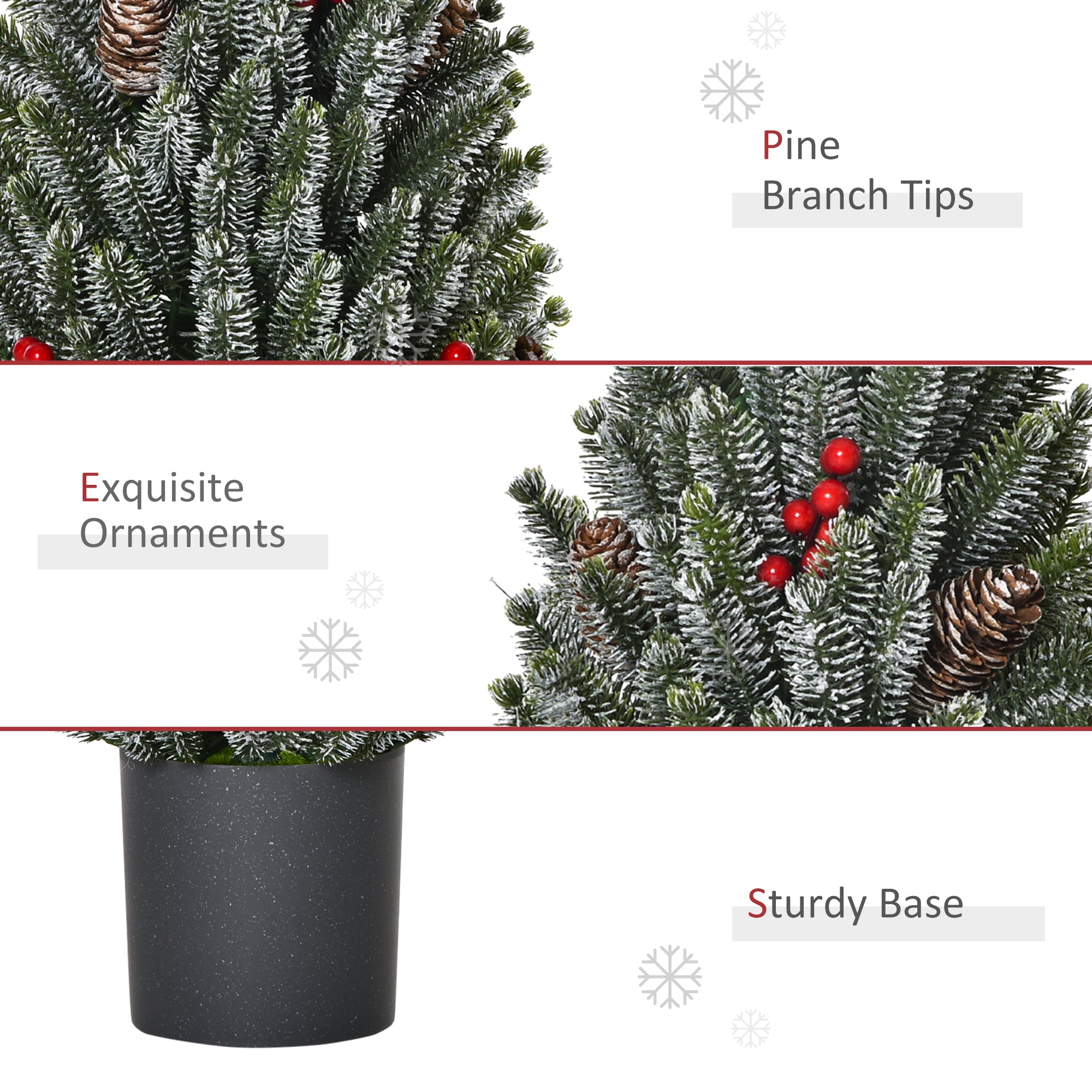 18" Tall Unlit Miniature Snow-Flocked Tabletop Artificial Christmas Tree, Holiday Decoration with Pine Cones and Berries