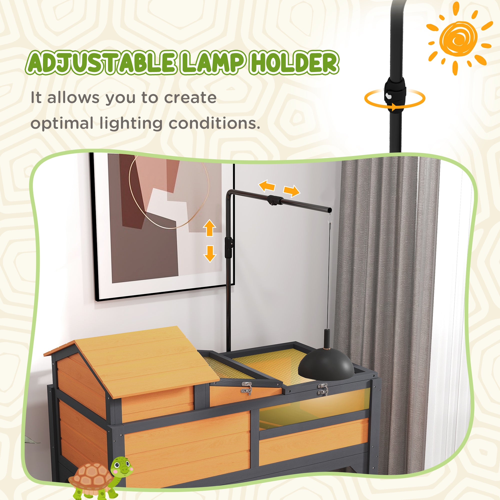 Tortoise Enclosure Tortoise House w/ Adjustable Lamp Holder, Storage Shelf, Removable Main House, Openable Lid, Yellow - Yellow - Image 5