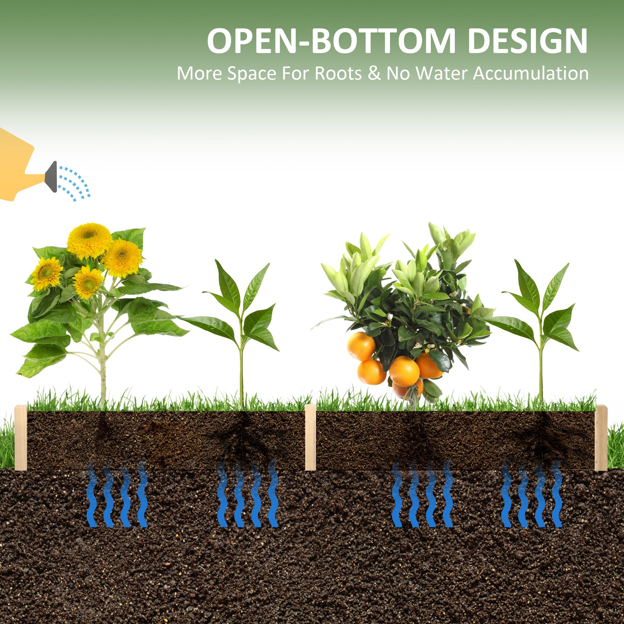 96" x 24" x 10" Wooden Raised Garden Bed with 2 Planter Boxes and Non-woven Fabric Liner for Patio, Natural - Natural wood finish - Image 5