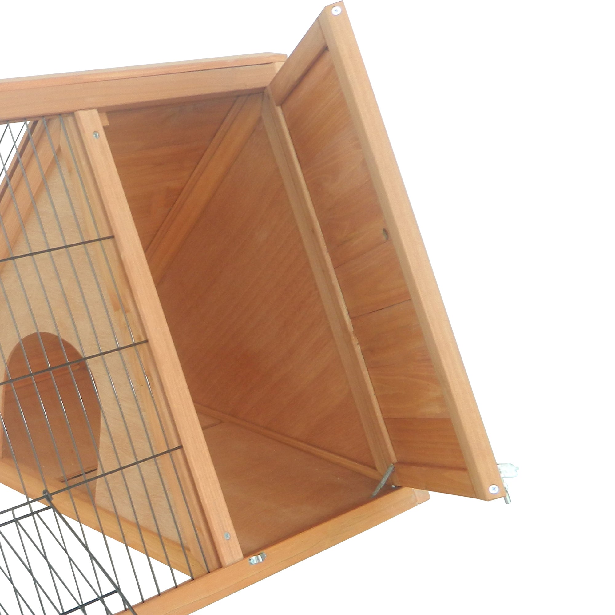 46" x 24" Wooden A-Frame Outdoor Rabbit Hutch, Small Animal Cage, Bunny Hutch with Outside Run & Ventilating Wire, for Rabbits, Chickens, Ducks, Yellow - Yellow - Image 8