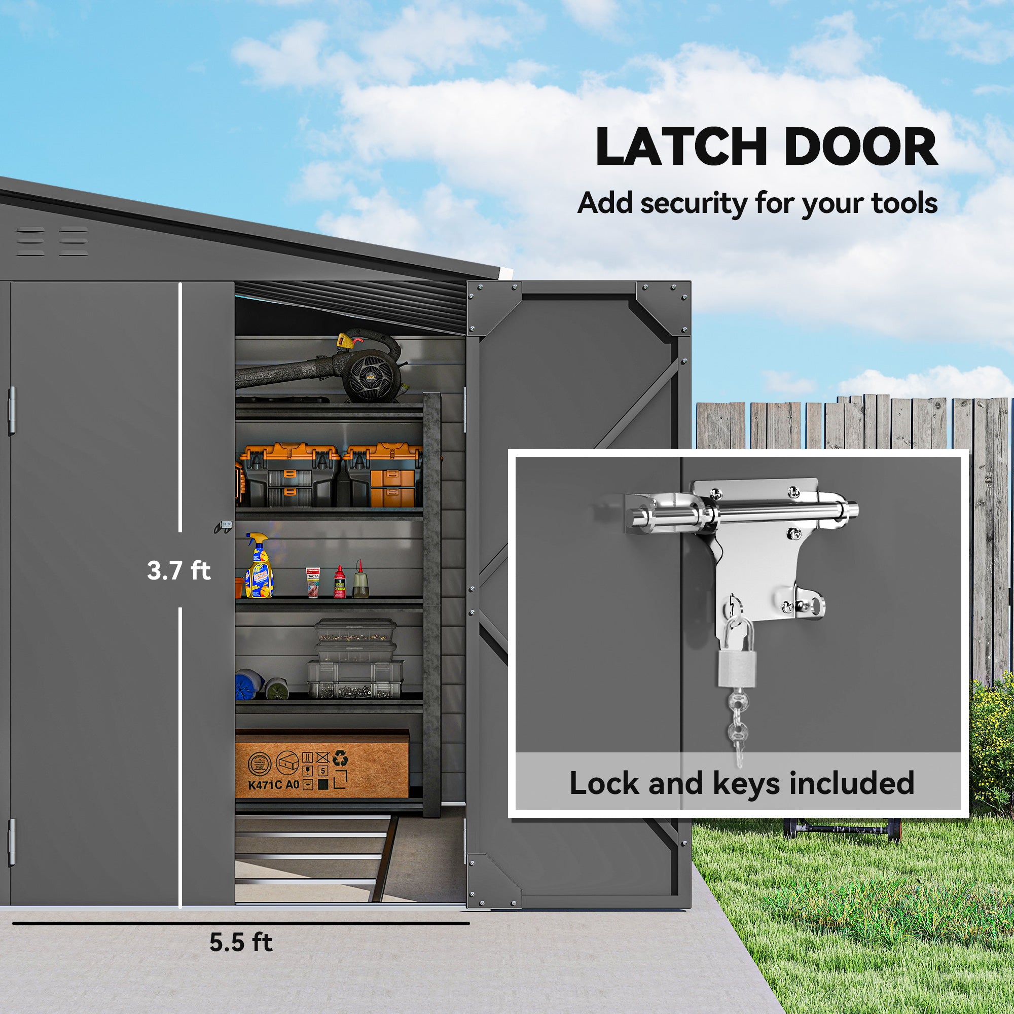 Grey Storage Shed 4.6x9 Metal Lean-to Outdoor Storage - Dark Gray - Image 7